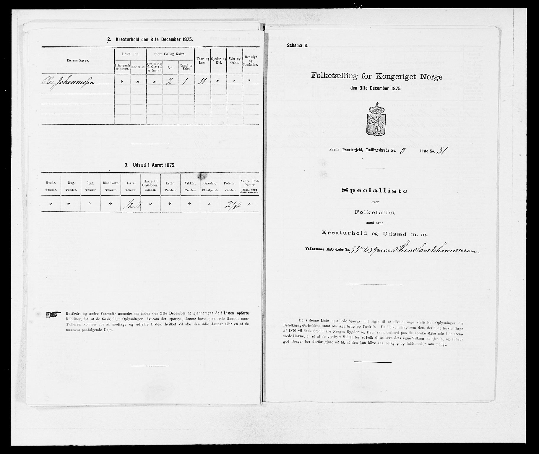 SAB, 1875 census for 1245P Sund, 1875, p. 328