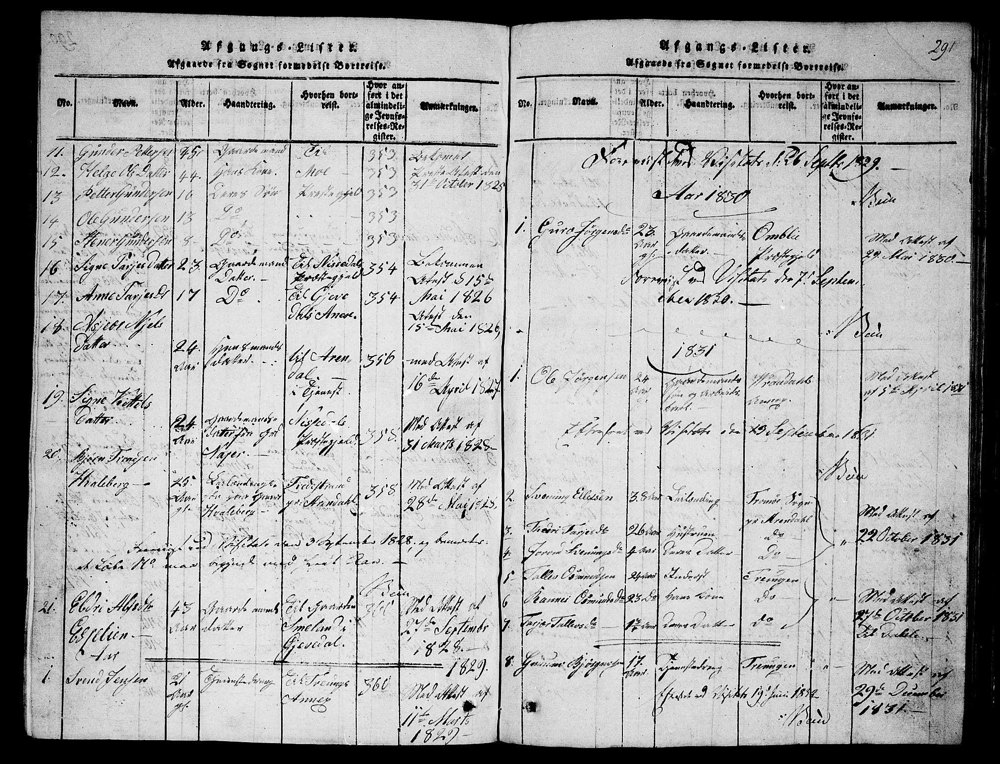 Fyresdal kirkebøker, SAKO/A-263/G/Ga/L0001: Parish register (copy) no. I 1, 1816-1840, p. 291