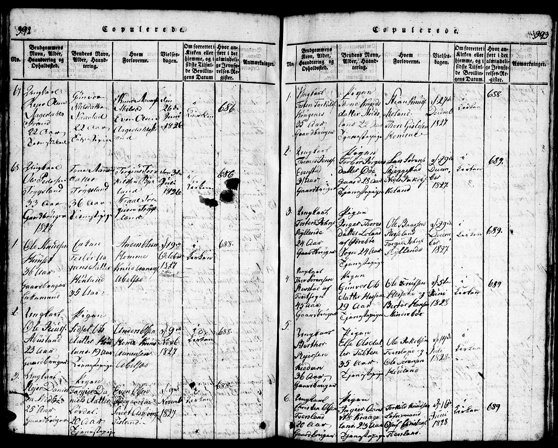 Bjelland sokneprestkontor, SAK/1111-0005/F/Fb/Fba/L0003: Parish register (copy) no. B 3, 1816-1870, p. 392-393