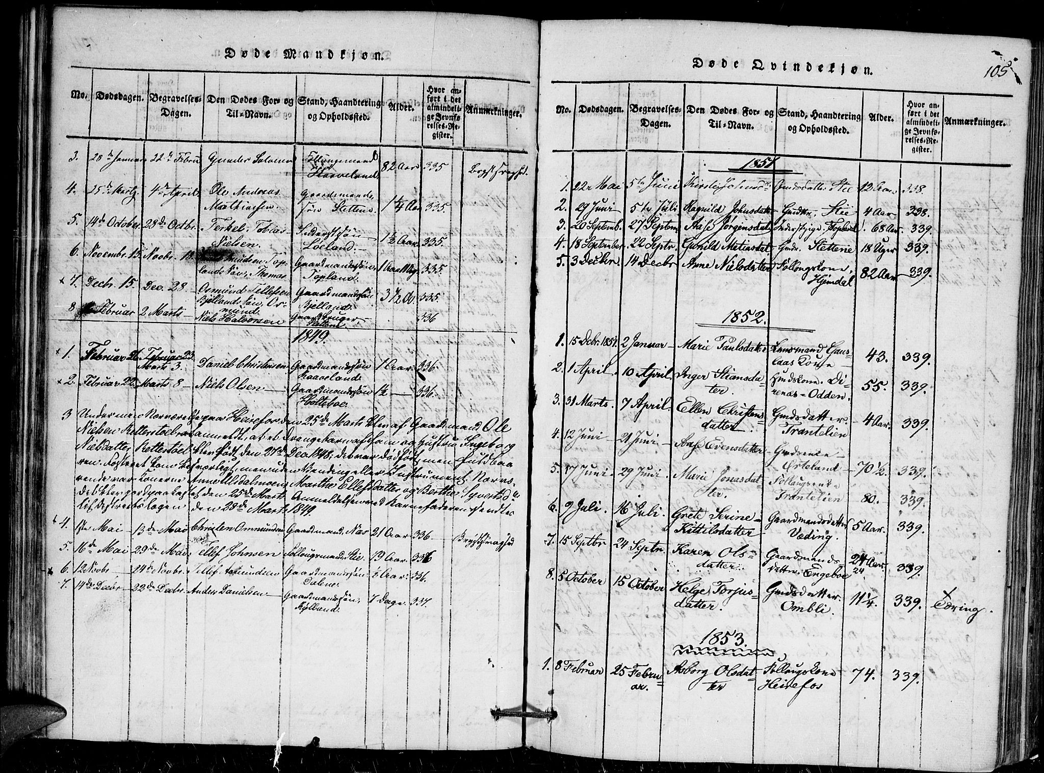 Herefoss sokneprestkontor, AV/SAK-1111-0019/F/Fa/Faa/L0001: Parish register (official) no. A 1, 1816-1860, p. 105