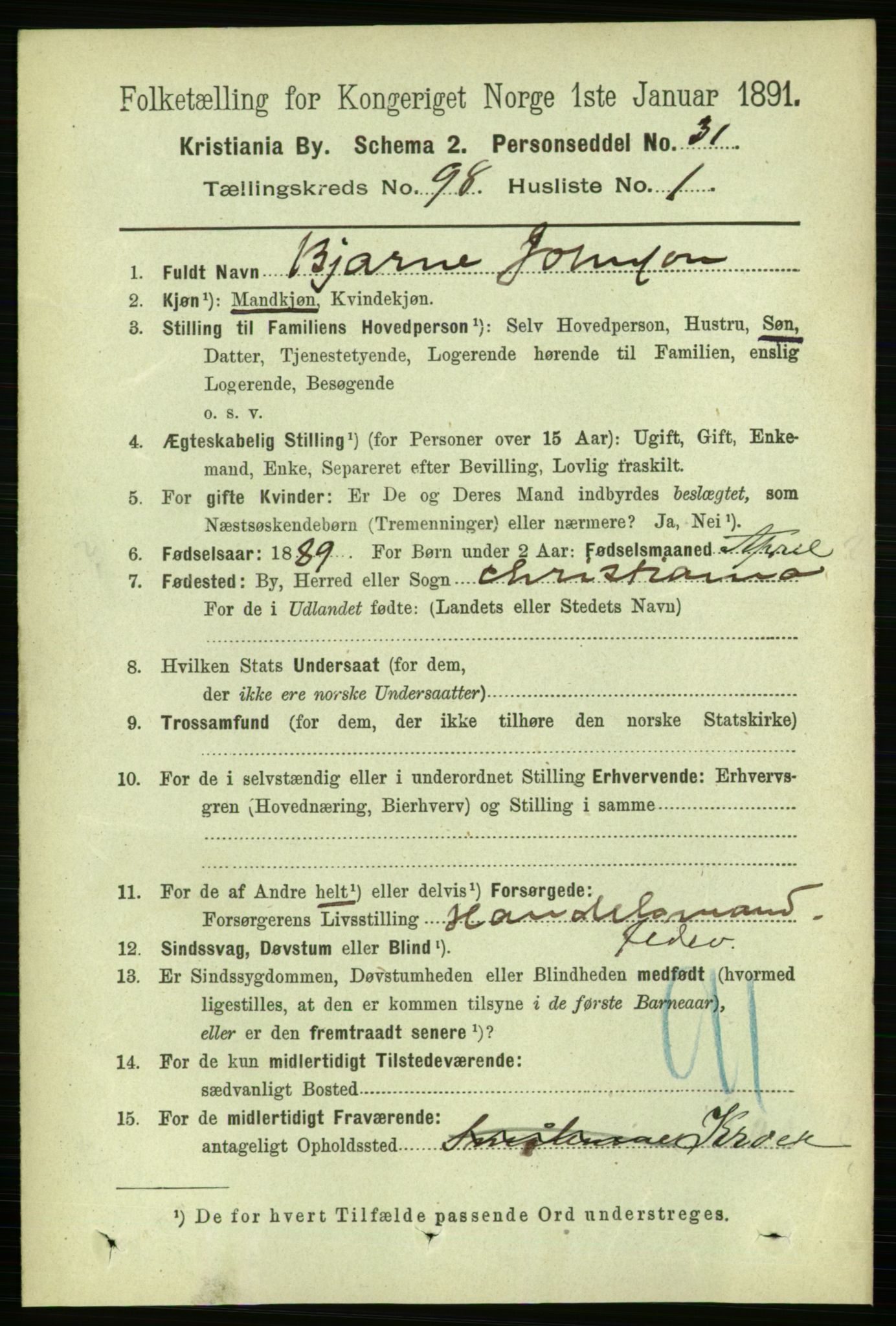 RA, 1891 census for 0301 Kristiania, 1891, p. 47730