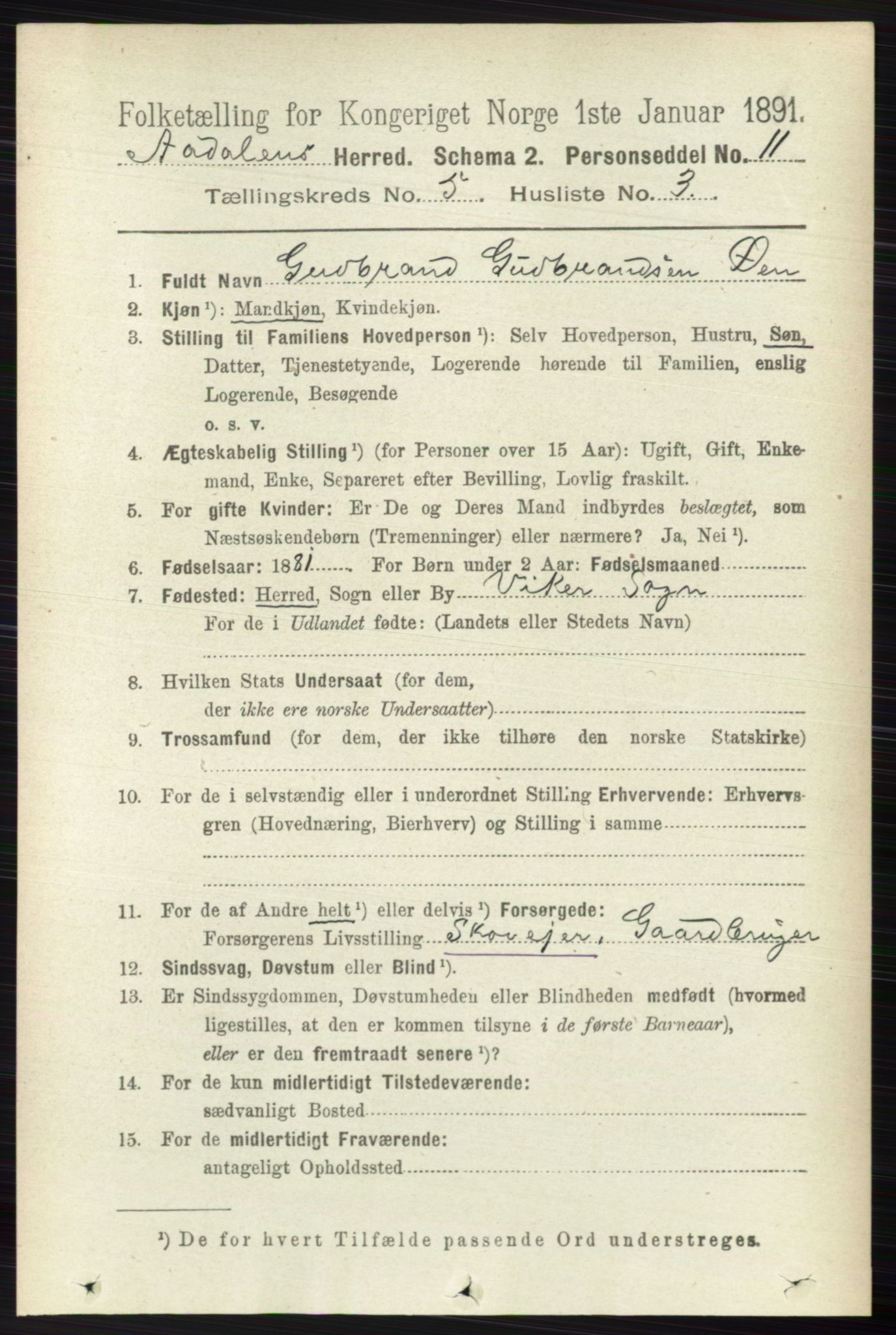 RA, 1891 census for 0614 Ådal, 1891, p. 2035
