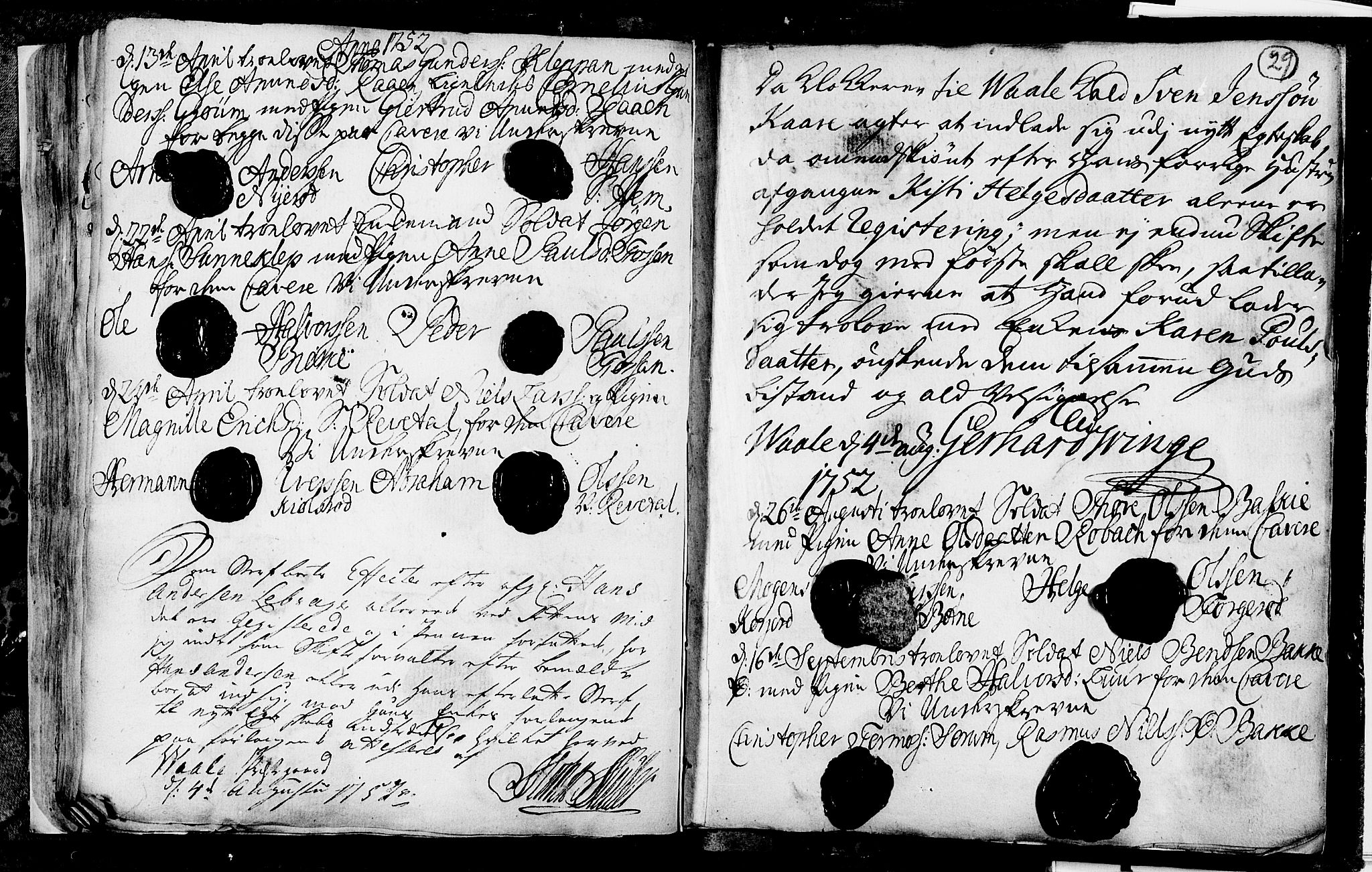 Våle kirkebøker, AV/SAKO-A-334/H/Hb/L0001: Best man's statements no. 1, 1733-1755, p. 29