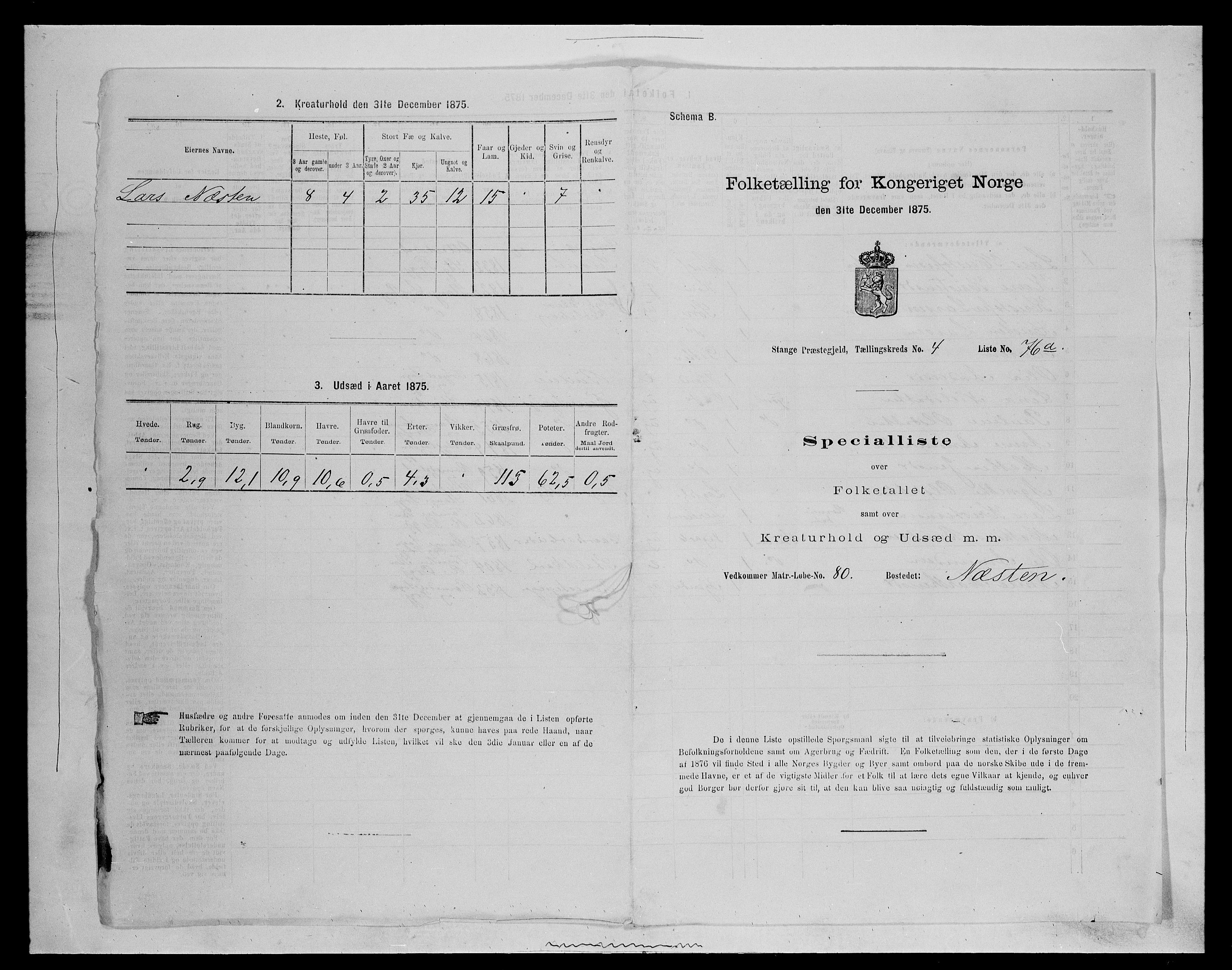 SAH, 1875 census for 0417P Stange, 1875, p. 756