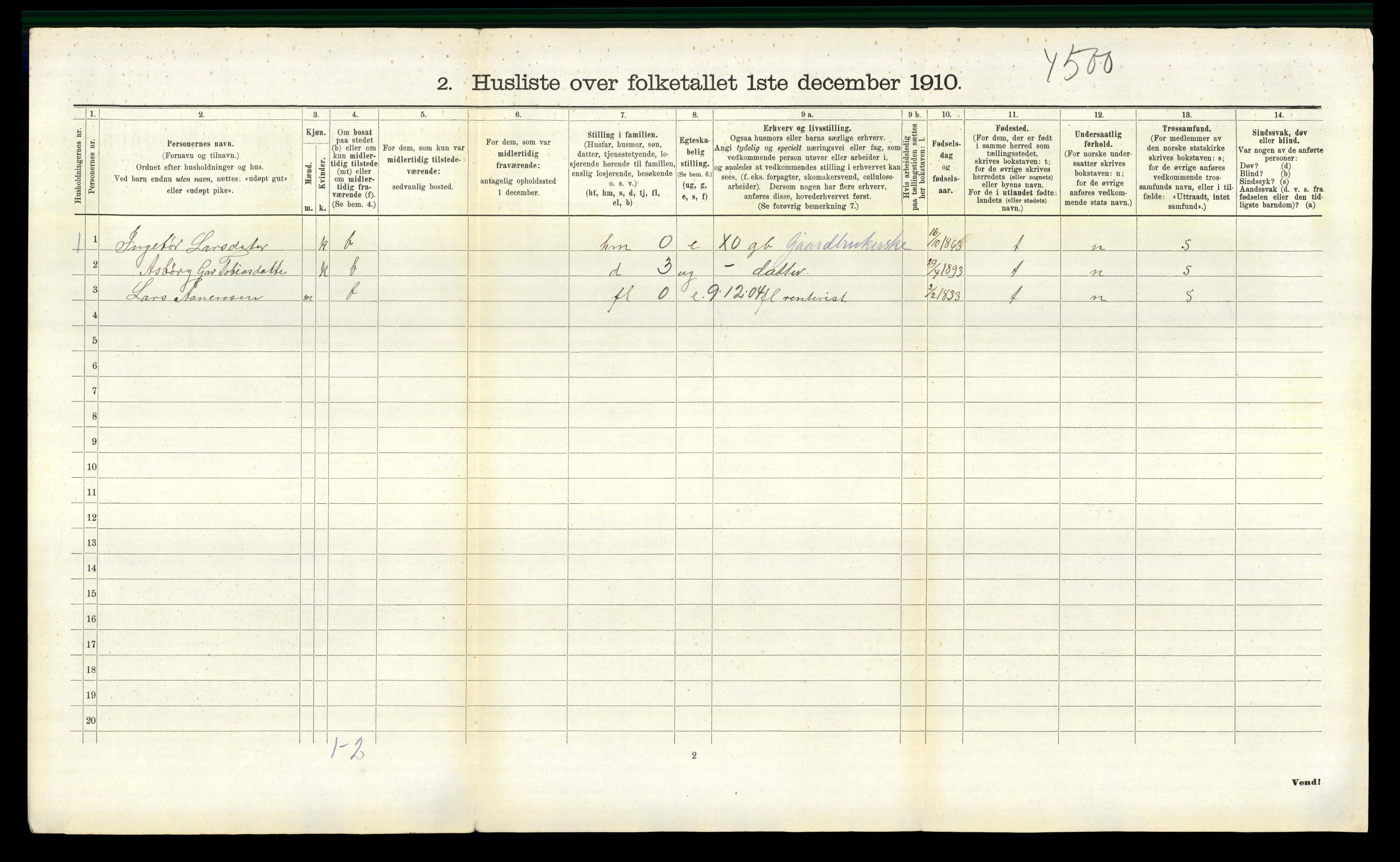 RA, 1910 census for Hægebostad, 1910, p. 580