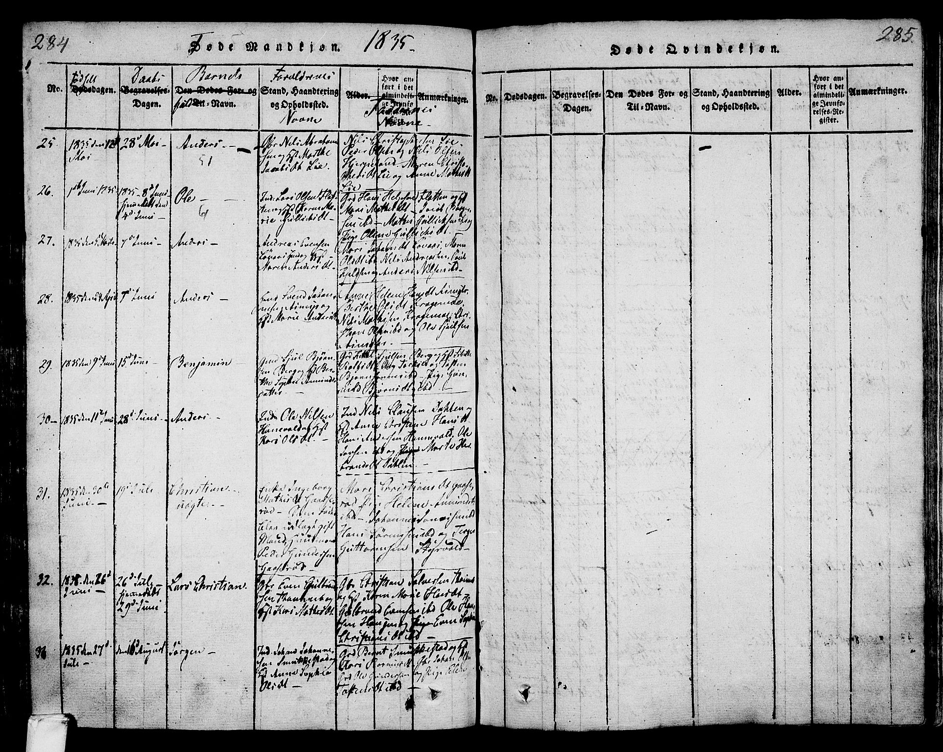 Lardal kirkebøker, SAKO/A-350/F/Fa/L0005: Parish register (official) no. I 5, 1814-1835, p. 284-285