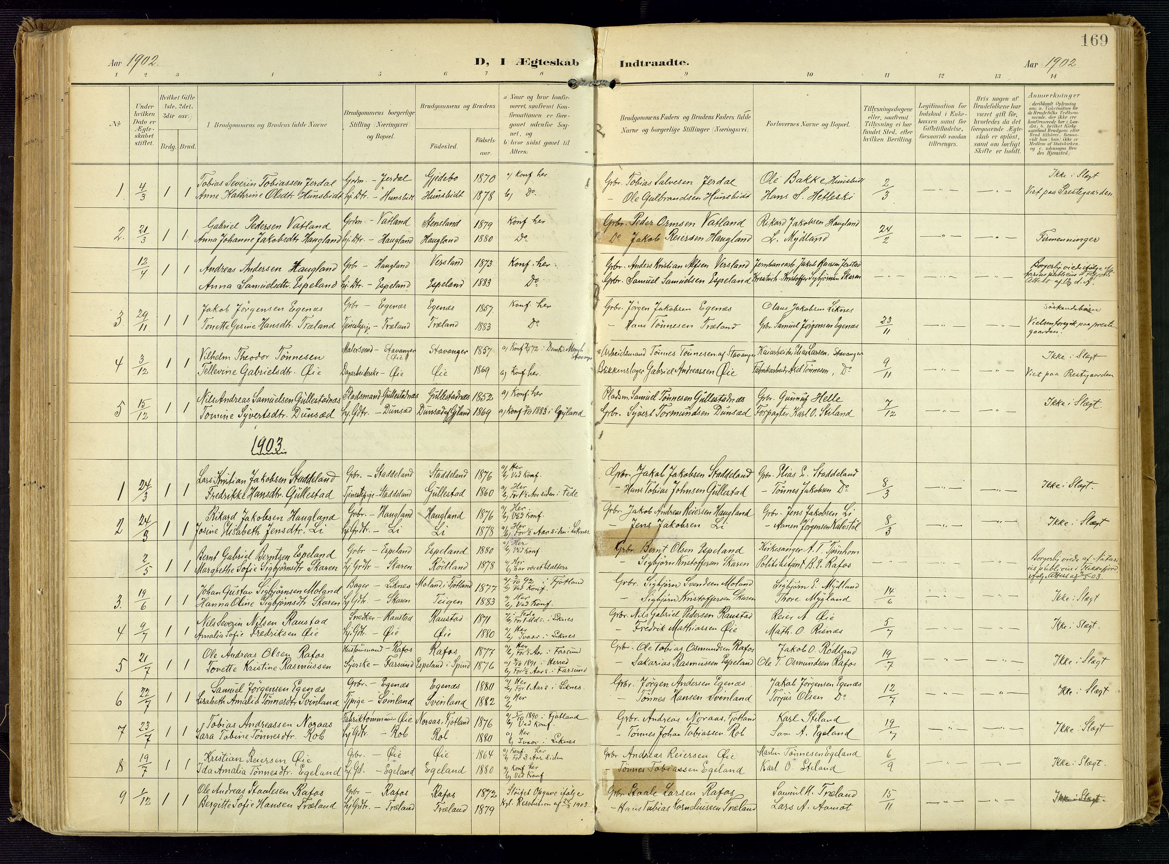 Kvinesdal sokneprestkontor, SAK/1111-0026/F/Fa/Fab/L0009: Parish register (official) no. A 9, 1898-1915, p. 169