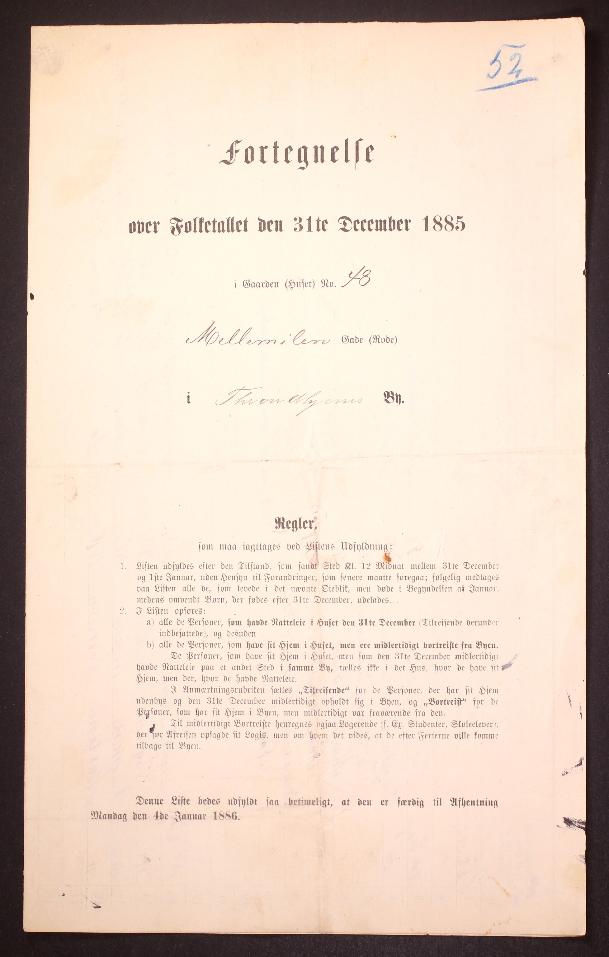 SAT, 1885 census for 1601 Trondheim, 1885, p. 3412