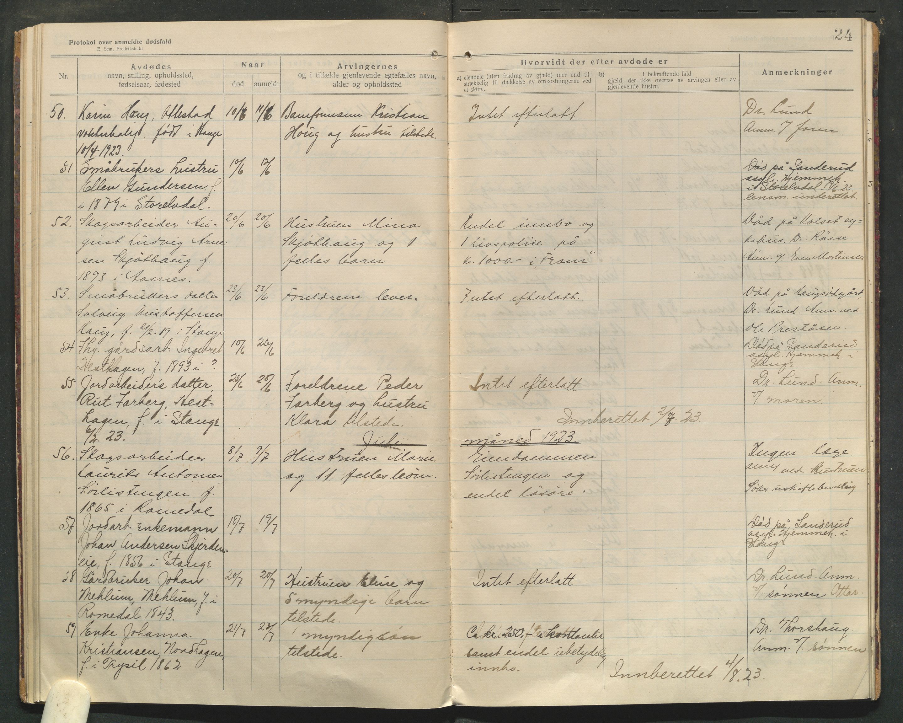 Stange lensmannskontor, AV/SAH-LHS-020/H/Ha/Haa/L0001/0004: Dødsfallsprotokoller / Dødsfallsprotokoll, 1921-1925, p. 24