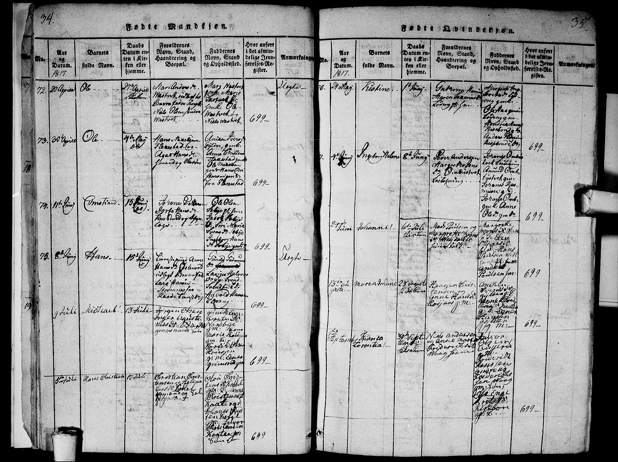 Våler prestekontor Kirkebøker, SAO/A-11083/G/Ga/L0001: Parish register (copy) no. I 1, 1815-1839, p. 34-35