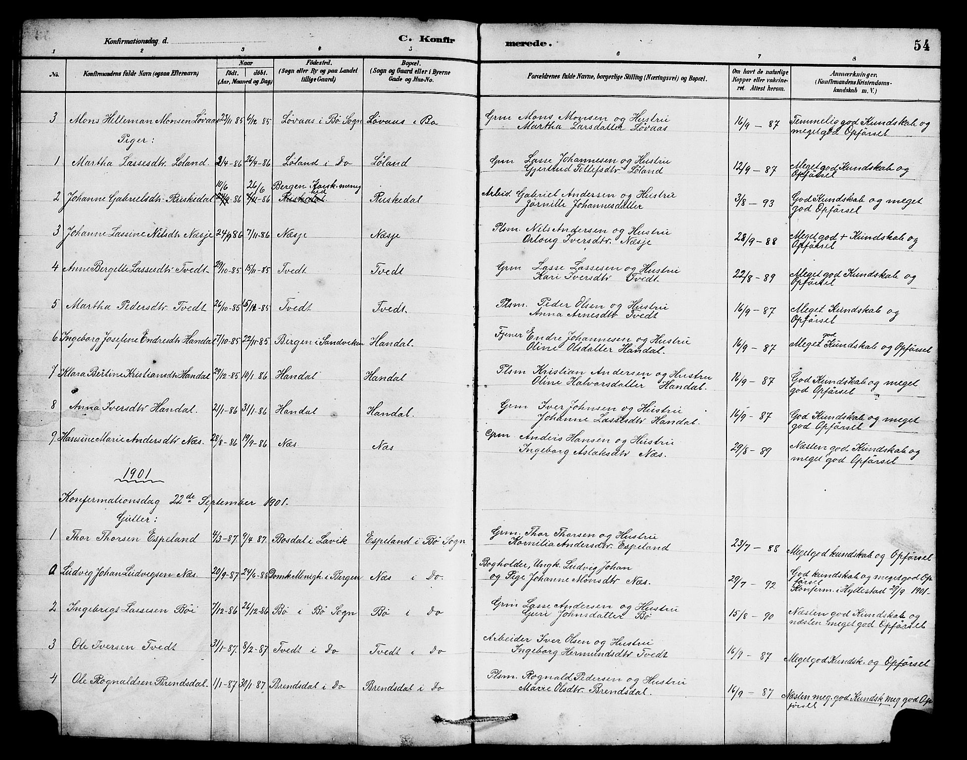 Hyllestad sokneprestembete, SAB/A-80401: Parish register (copy) no. B 2, 1889-1915, p. 54