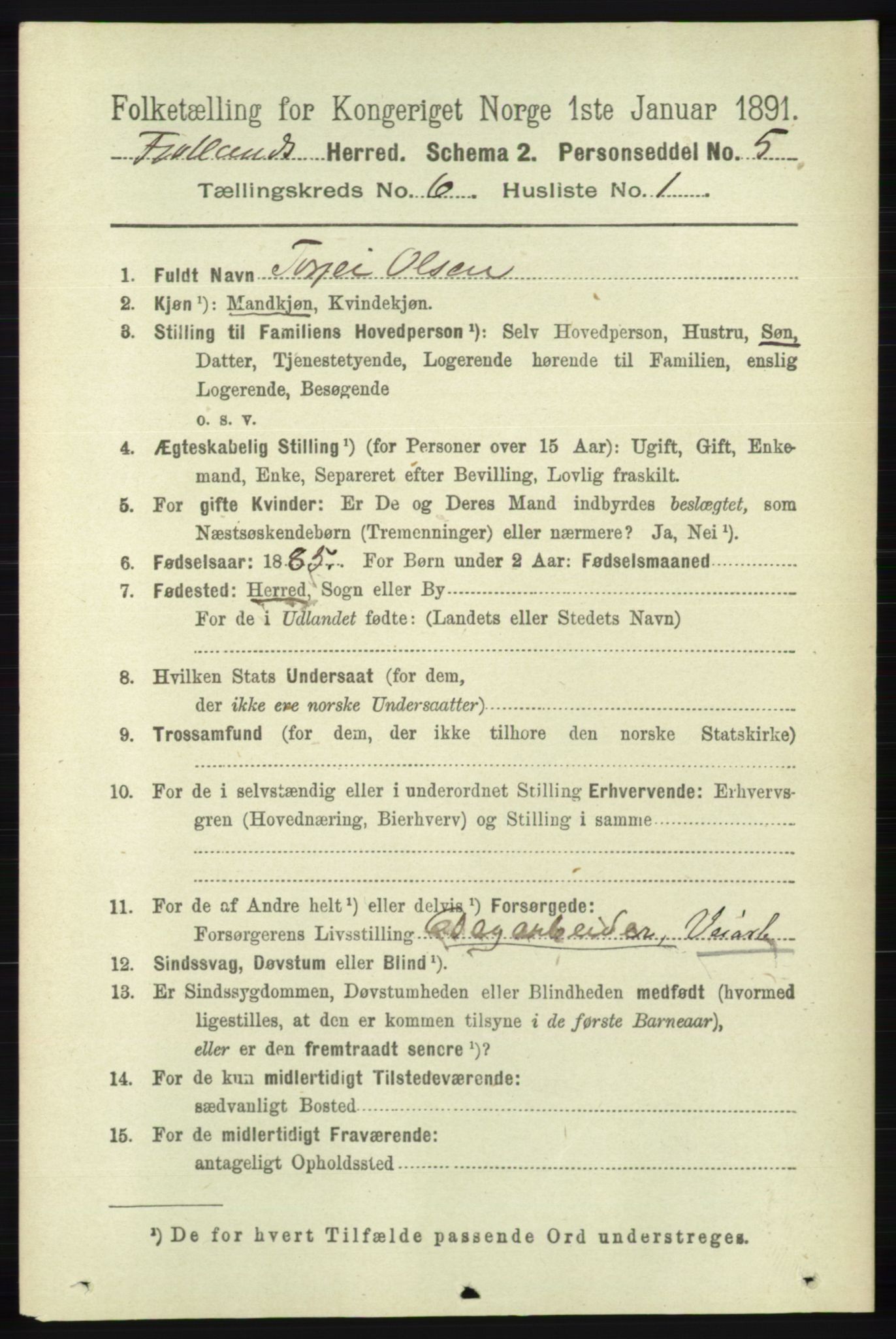 RA, 1891 census for 1036 Fjotland, 1891, p. 865