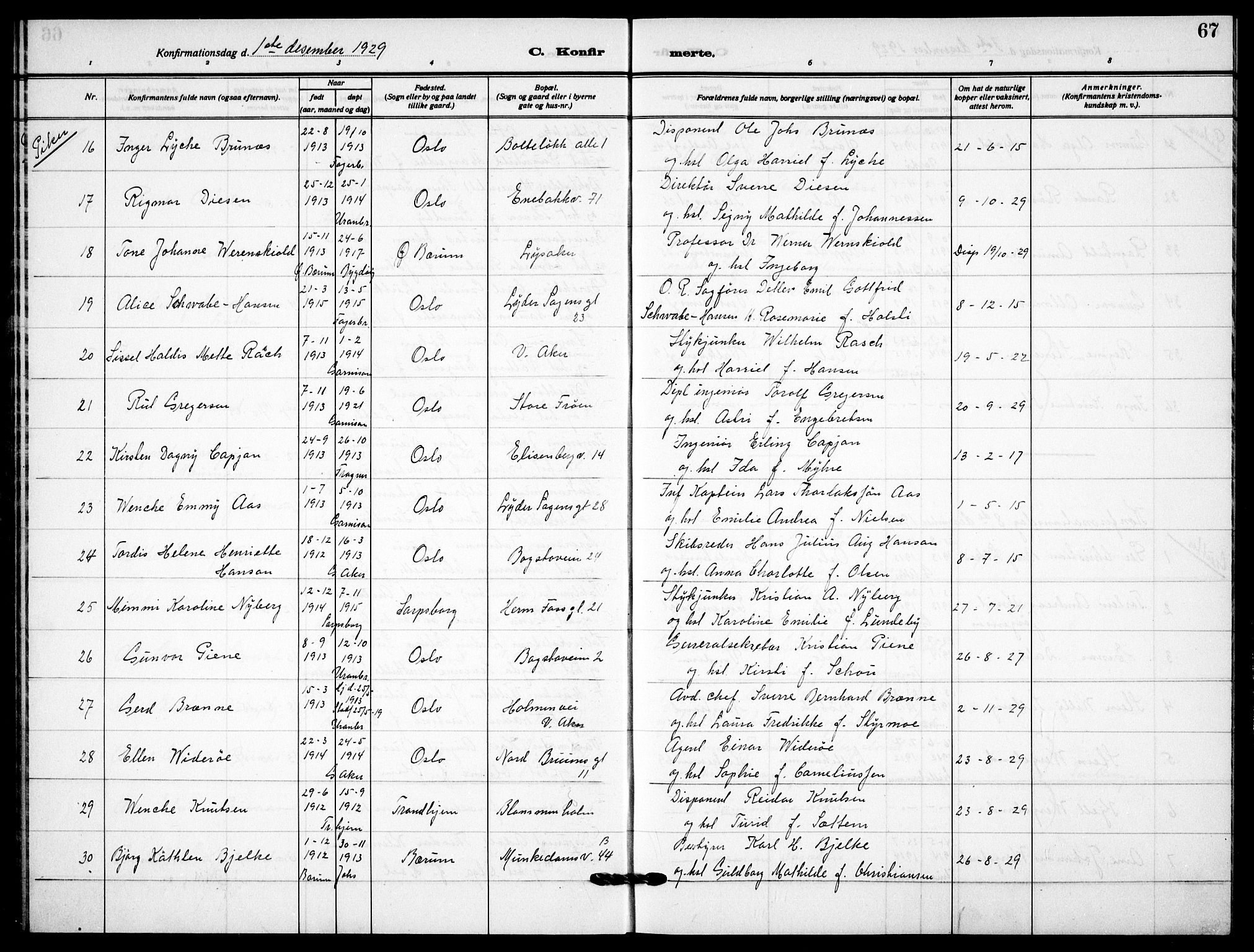 Garnisonsmenigheten Kirkebøker, AV/SAO-A-10846/F/Fa/L0017: Parish register (official) no. 17, 1926-1937, p. 67