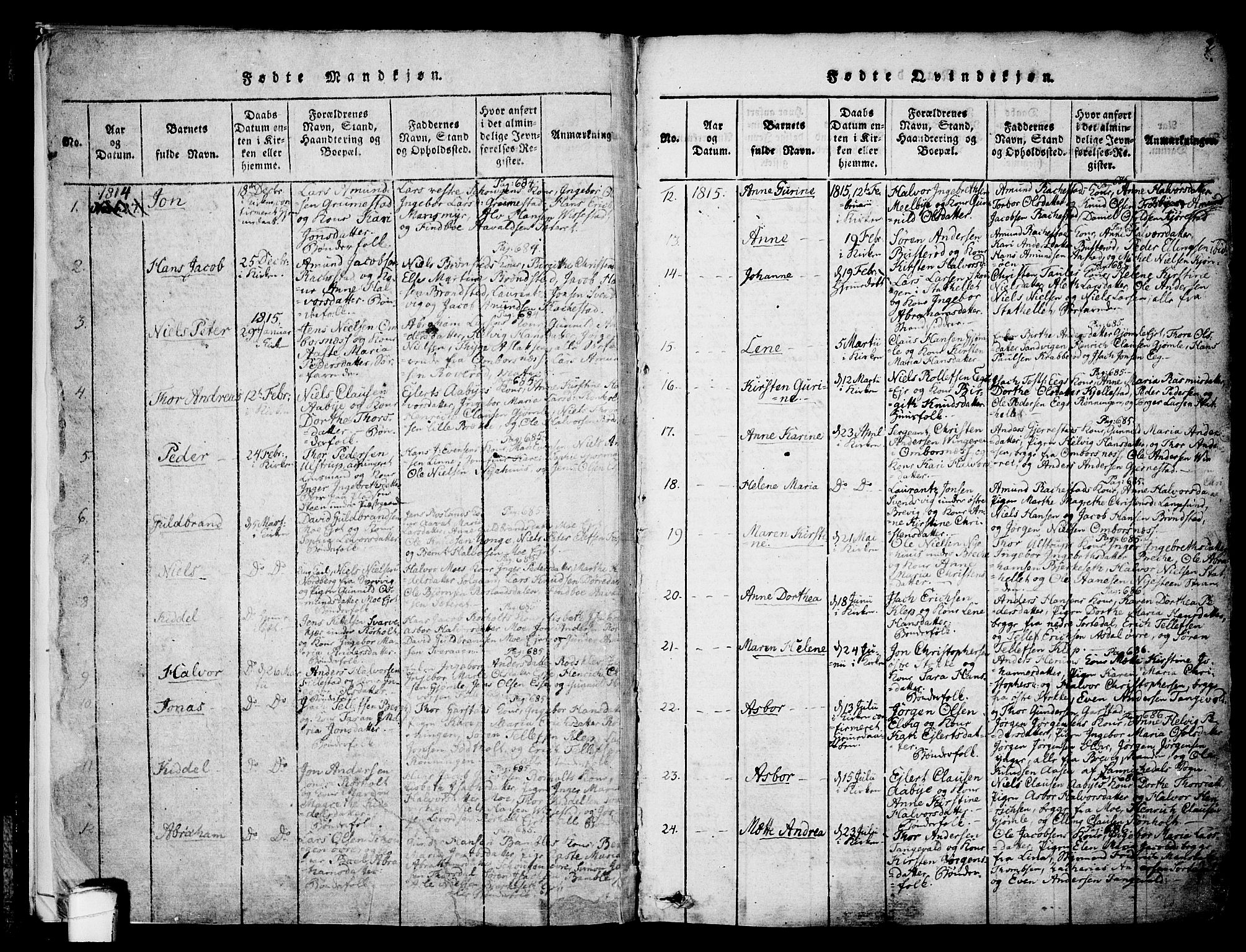 Bamble kirkebøker, SAKO/A-253/F/Fa/L0003: Parish register (official) no. I 3 /1, 1814-1834, p. 2