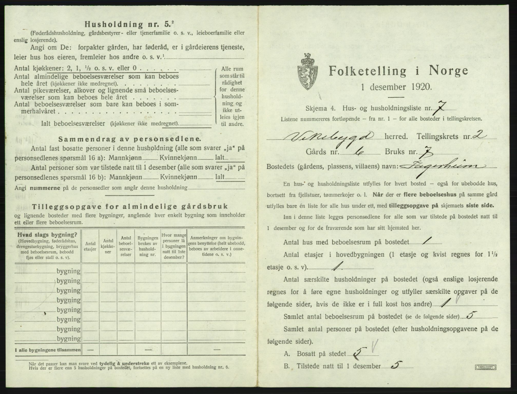 SAB, 1920 census for Vikebygd, 1920, p. 109