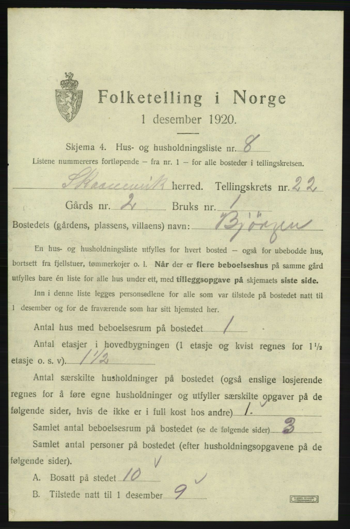 SAB, 1920 census for Skånevik, 1920, p. 2275