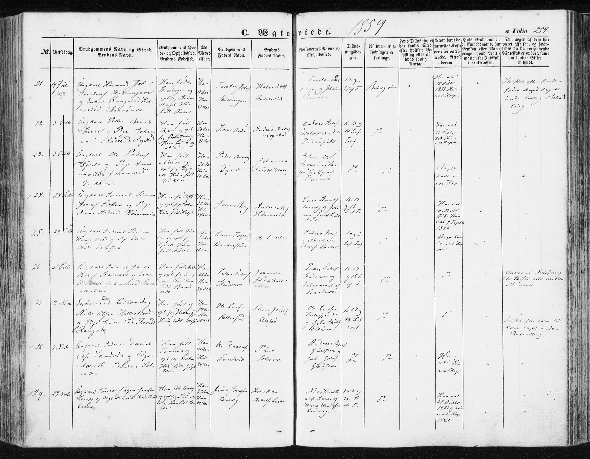 Ministerialprotokoller, klokkerbøker og fødselsregistre - Møre og Romsdal, AV/SAT-A-1454/581/L0937: Parish register (official) no. 581A05, 1853-1872, p. 254