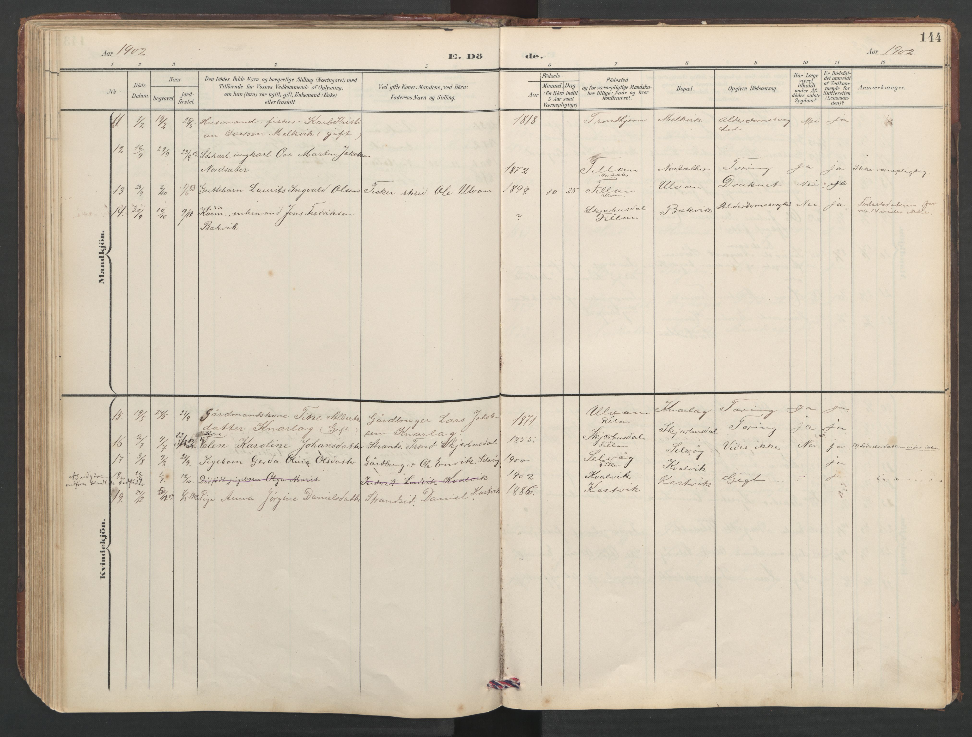 Ministerialprotokoller, klokkerbøker og fødselsregistre - Sør-Trøndelag, SAT/A-1456/638/L0571: Parish register (copy) no. 638C03, 1901-1930, p. 144