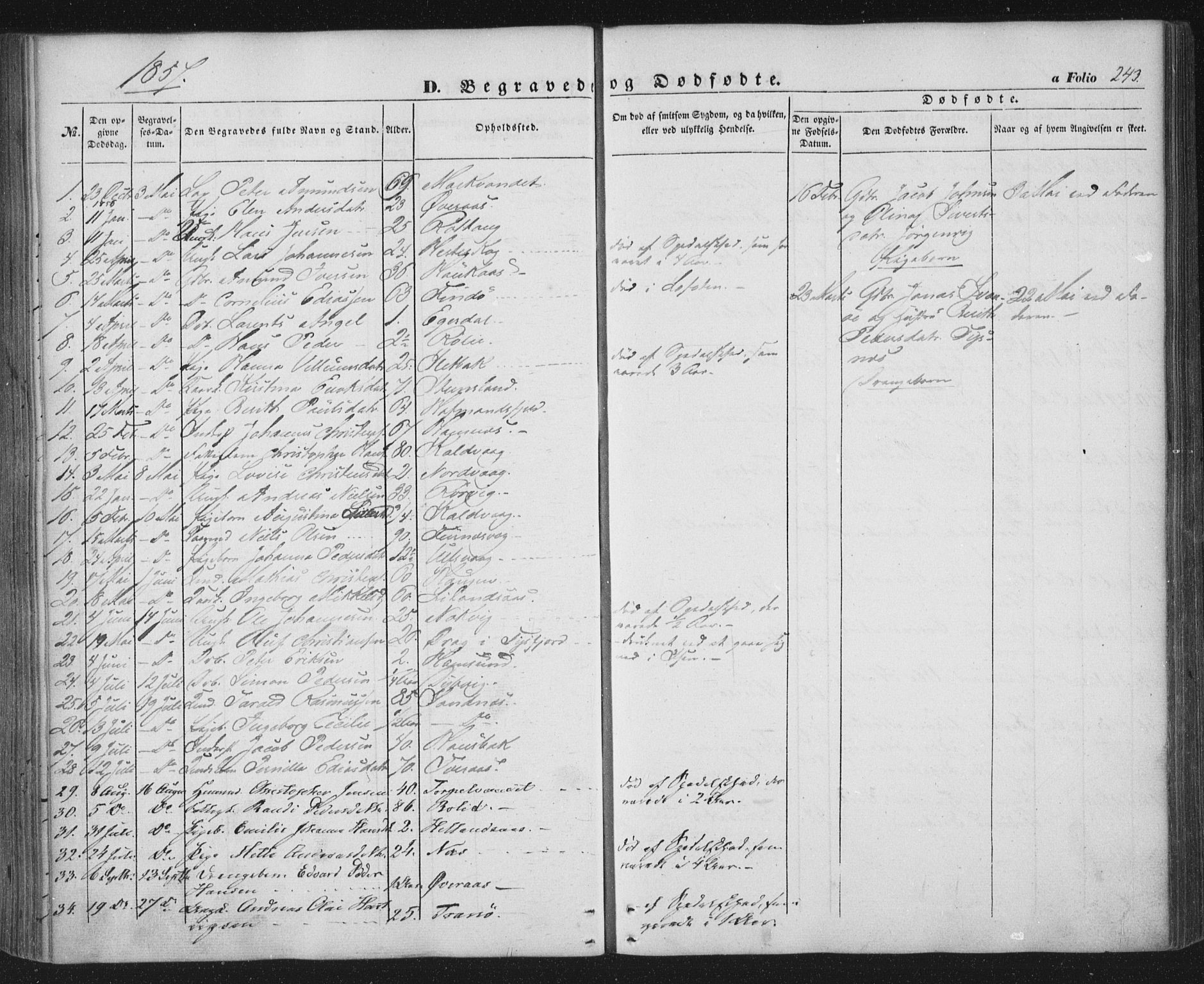 Ministerialprotokoller, klokkerbøker og fødselsregistre - Nordland, AV/SAT-A-1459/859/L0844: Parish register (official) no. 859A04, 1849-1862, p. 243