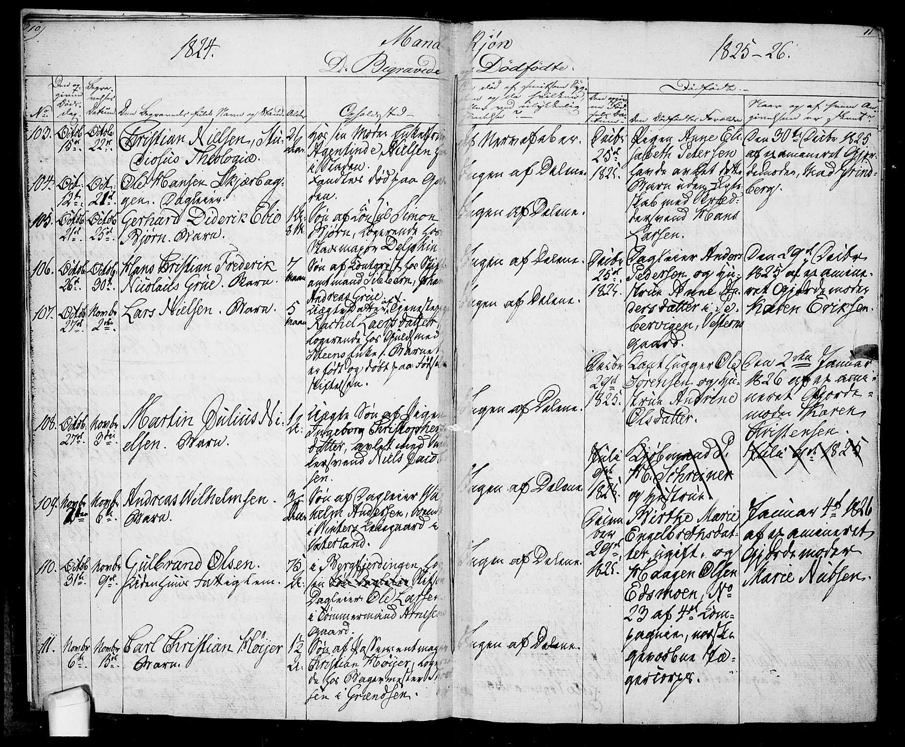 Oslo domkirke Kirkebøker, AV/SAO-A-10752/F/Fa/L0022: Parish register (official) no. 22, 1824-1829, p. 10-11