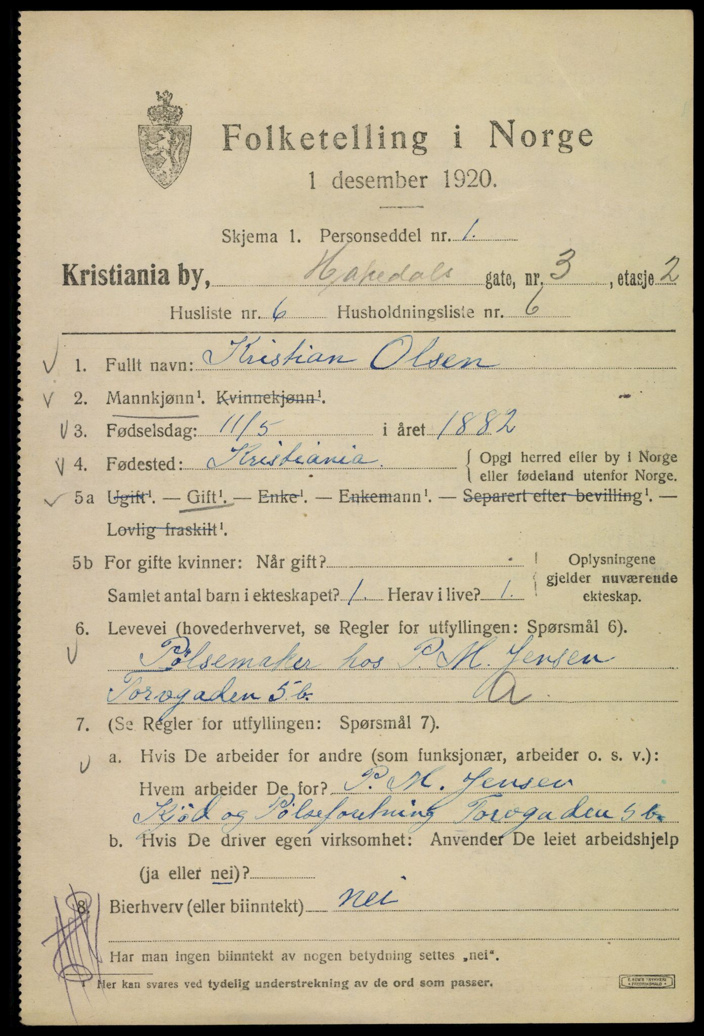 SAO, 1920 census for Kristiania, 1920, p. 267049