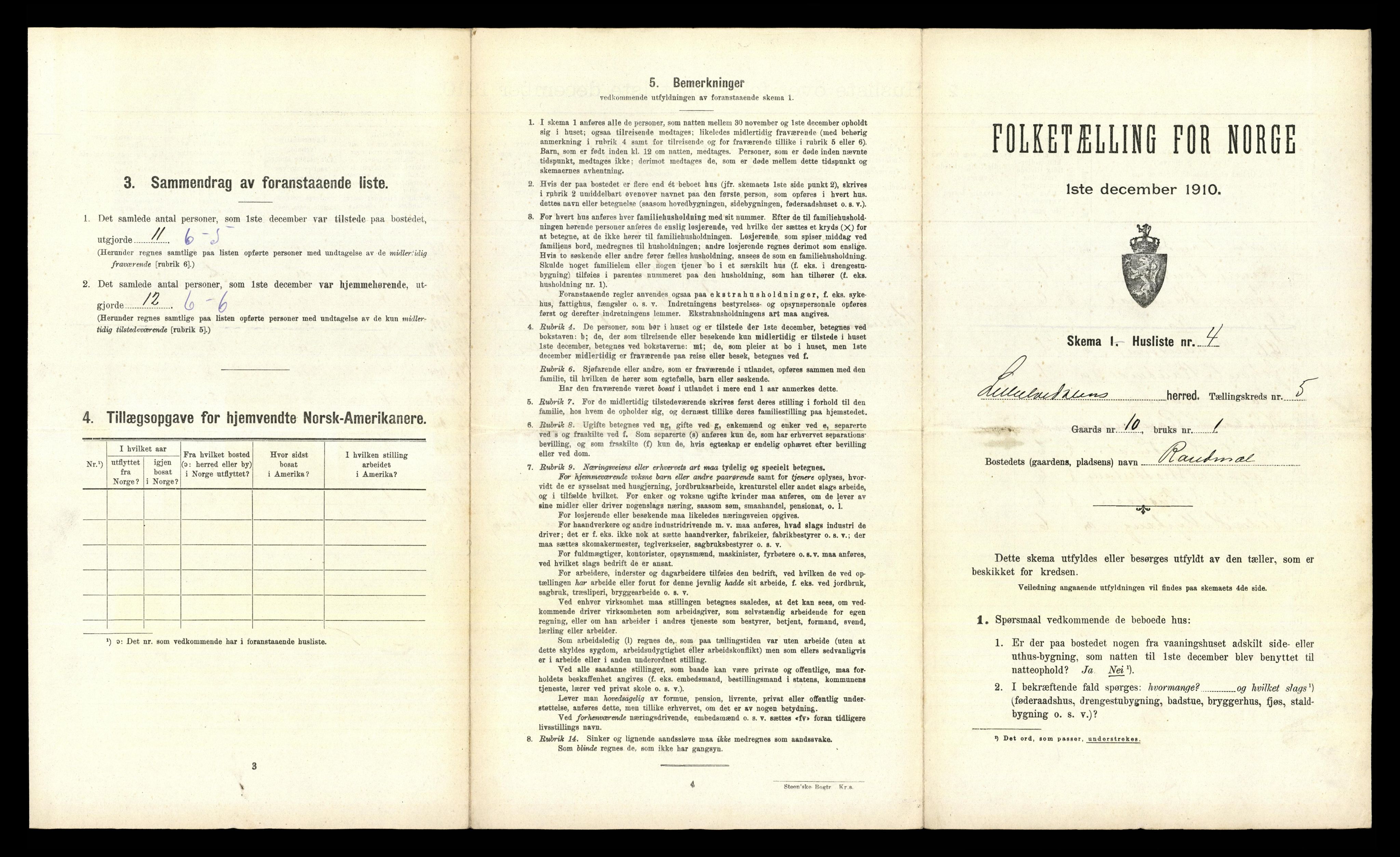 RA, 1910 census for Lille Elvedalen, 1910, p. 285