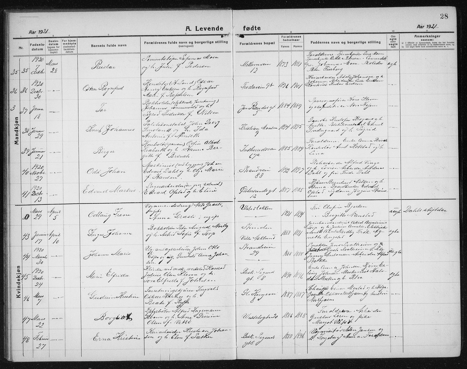 Ministerialprotokoller, klokkerbøker og fødselsregistre - Sør-Trøndelag, AV/SAT-A-1456/605/L0259: Parish register (copy) no. 605C06, 1920-1937, p. 28