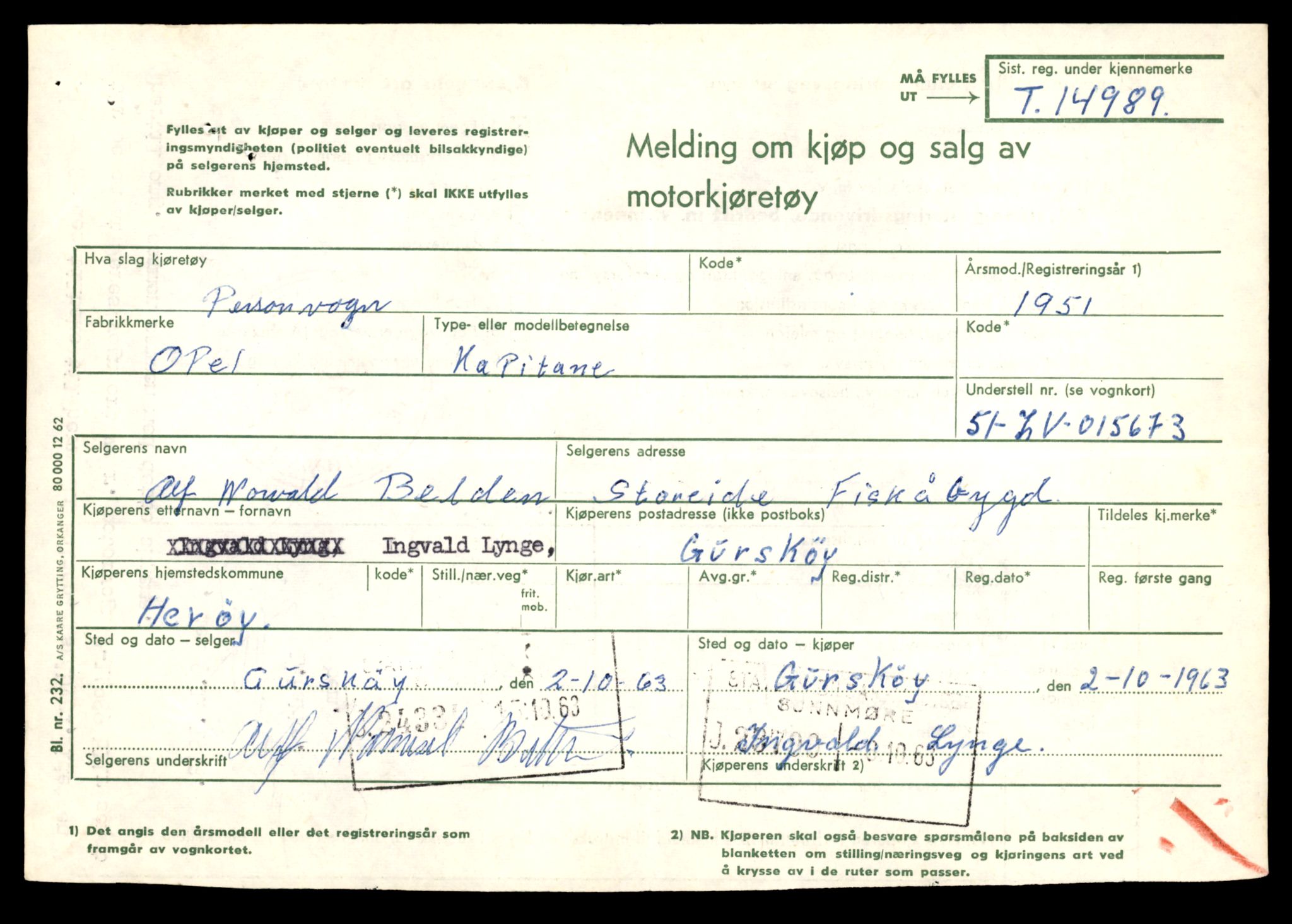 Møre og Romsdal vegkontor - Ålesund trafikkstasjon, AV/SAT-A-4099/F/Fe/L0049: Registreringskort for kjøretøy T 14864 - T 18613, 1927-1998, p. 2993