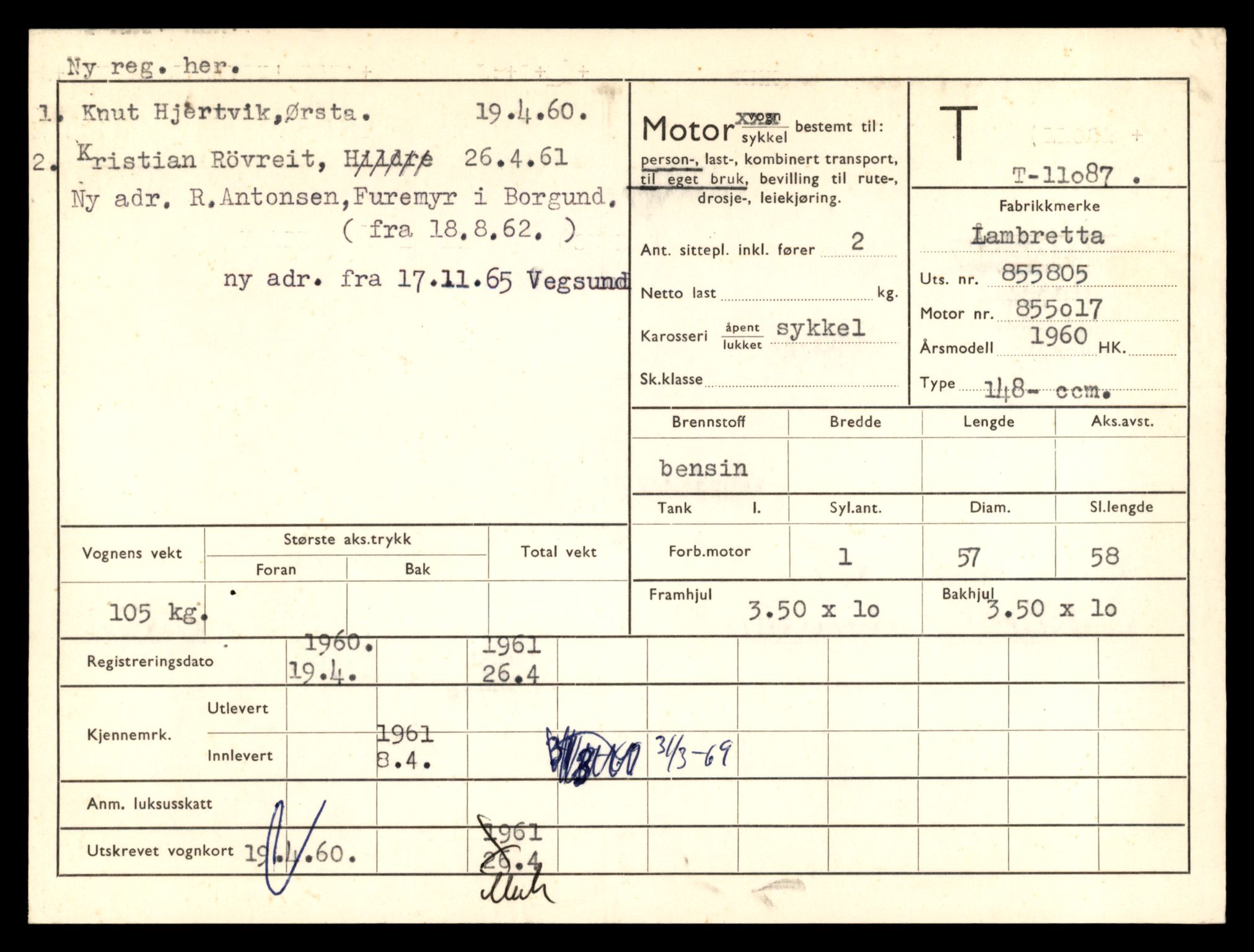 Møre og Romsdal vegkontor - Ålesund trafikkstasjon, AV/SAT-A-4099/F/Fe/L0026: Registreringskort for kjøretøy T 11046 - T 11160, 1927-1998, p. 1217