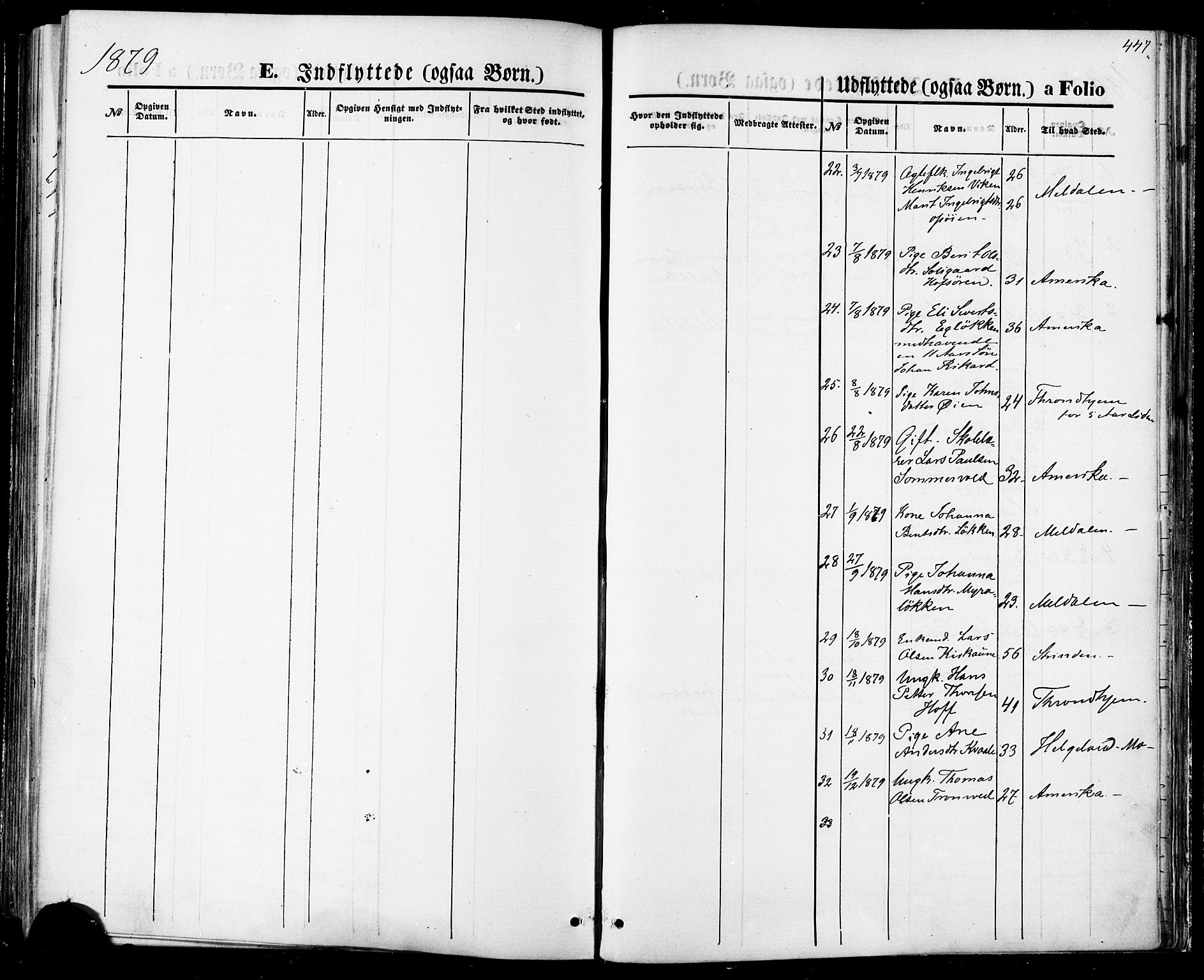Ministerialprotokoller, klokkerbøker og fødselsregistre - Sør-Trøndelag, SAT/A-1456/668/L0807: Parish register (official) no. 668A07, 1870-1880, p. 447