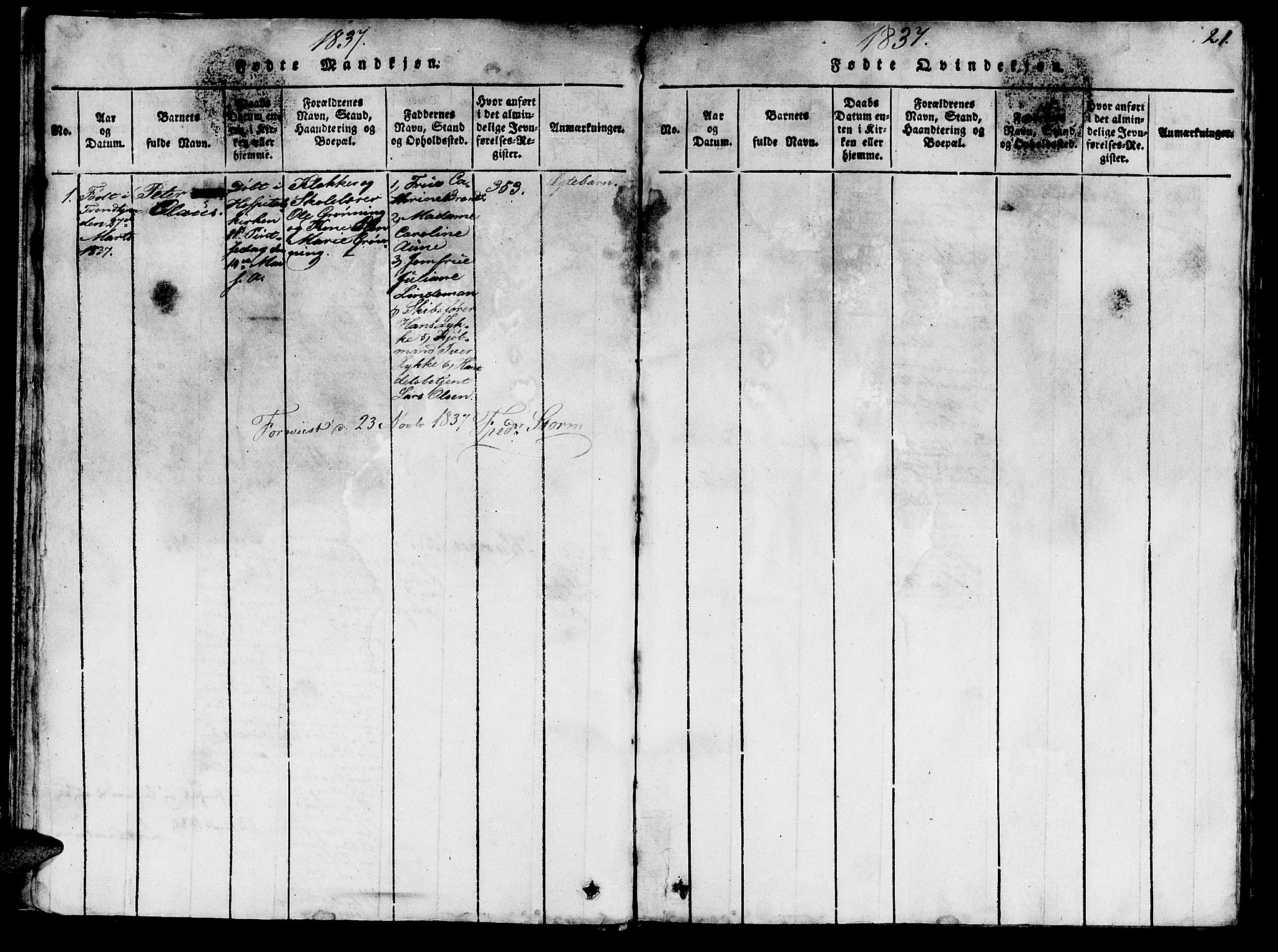 Ministerialprotokoller, klokkerbøker og fødselsregistre - Sør-Trøndelag, SAT/A-1456/623/L0478: Parish register (copy) no. 623C01, 1815-1873, p. 21