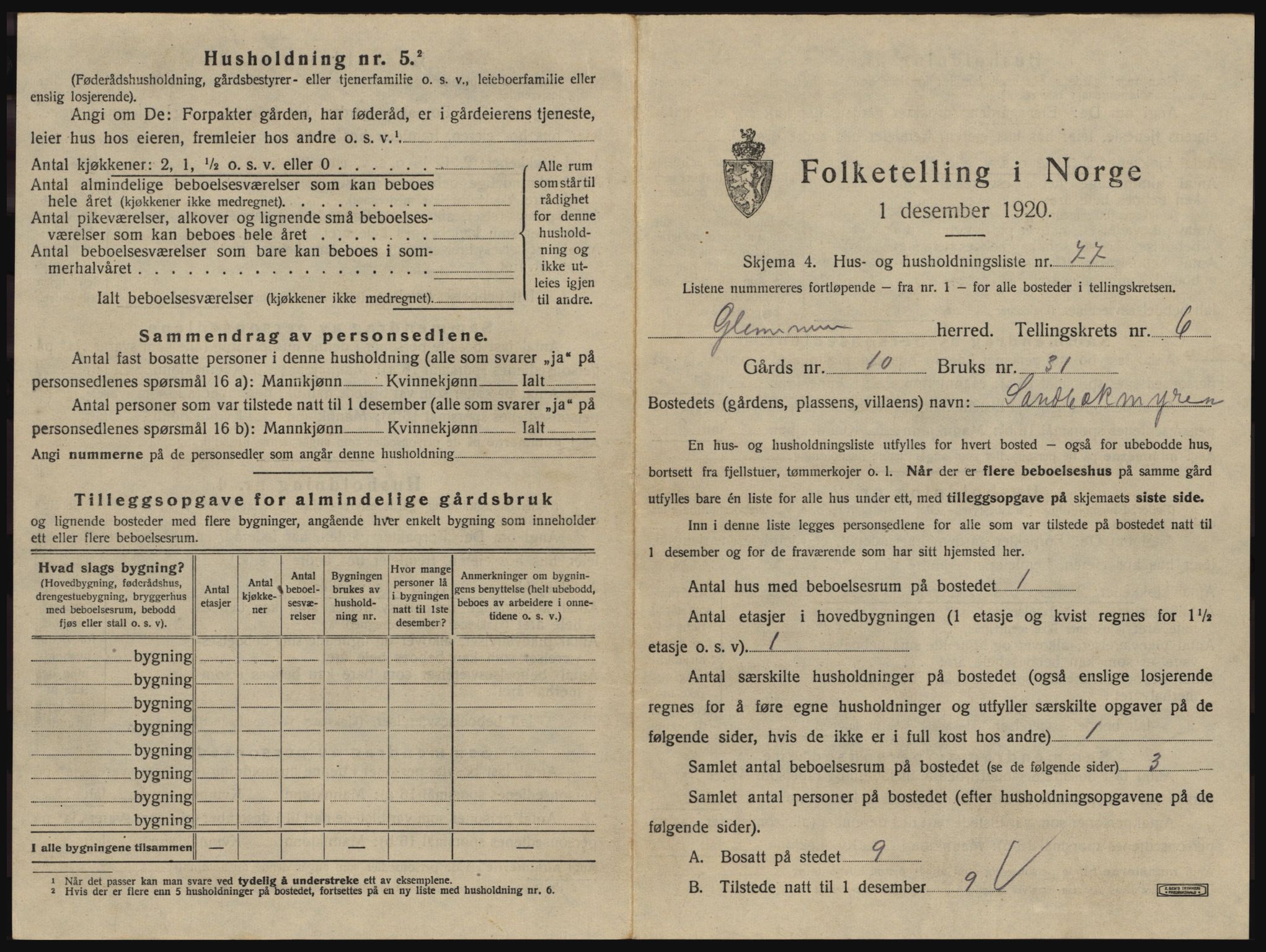 SAO, 1920 census for Glemmen, 1920, p. 2311