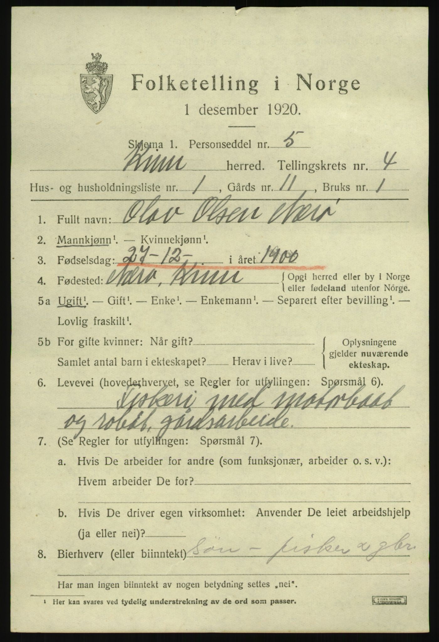 SAB, 1920 census for Kinn, 1920, p. 2551