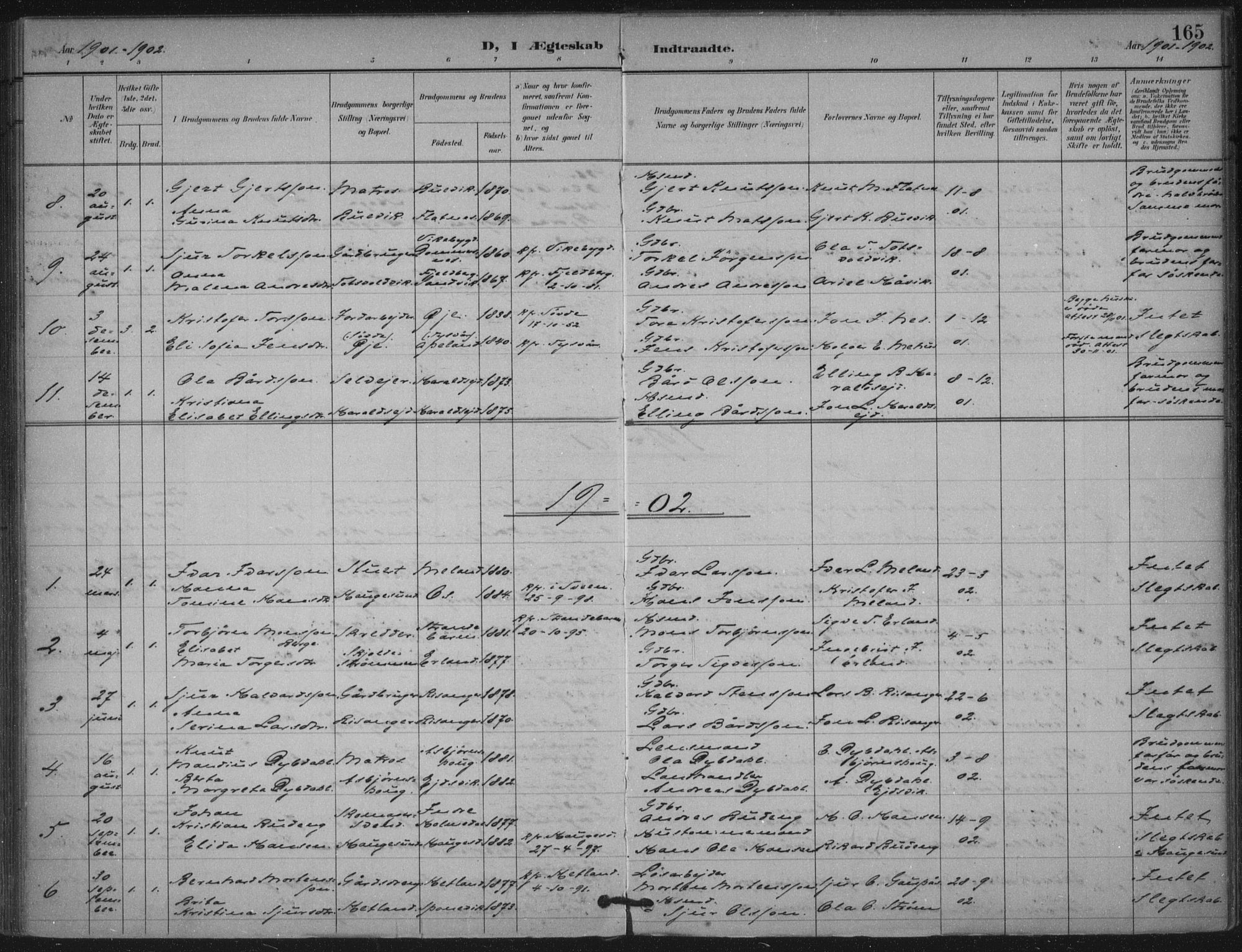 Skjold sokneprestkontor, AV/SAST-A-101847/H/Ha/Haa/L0011: Parish register (official) no. A 11, 1897-1914, p. 165