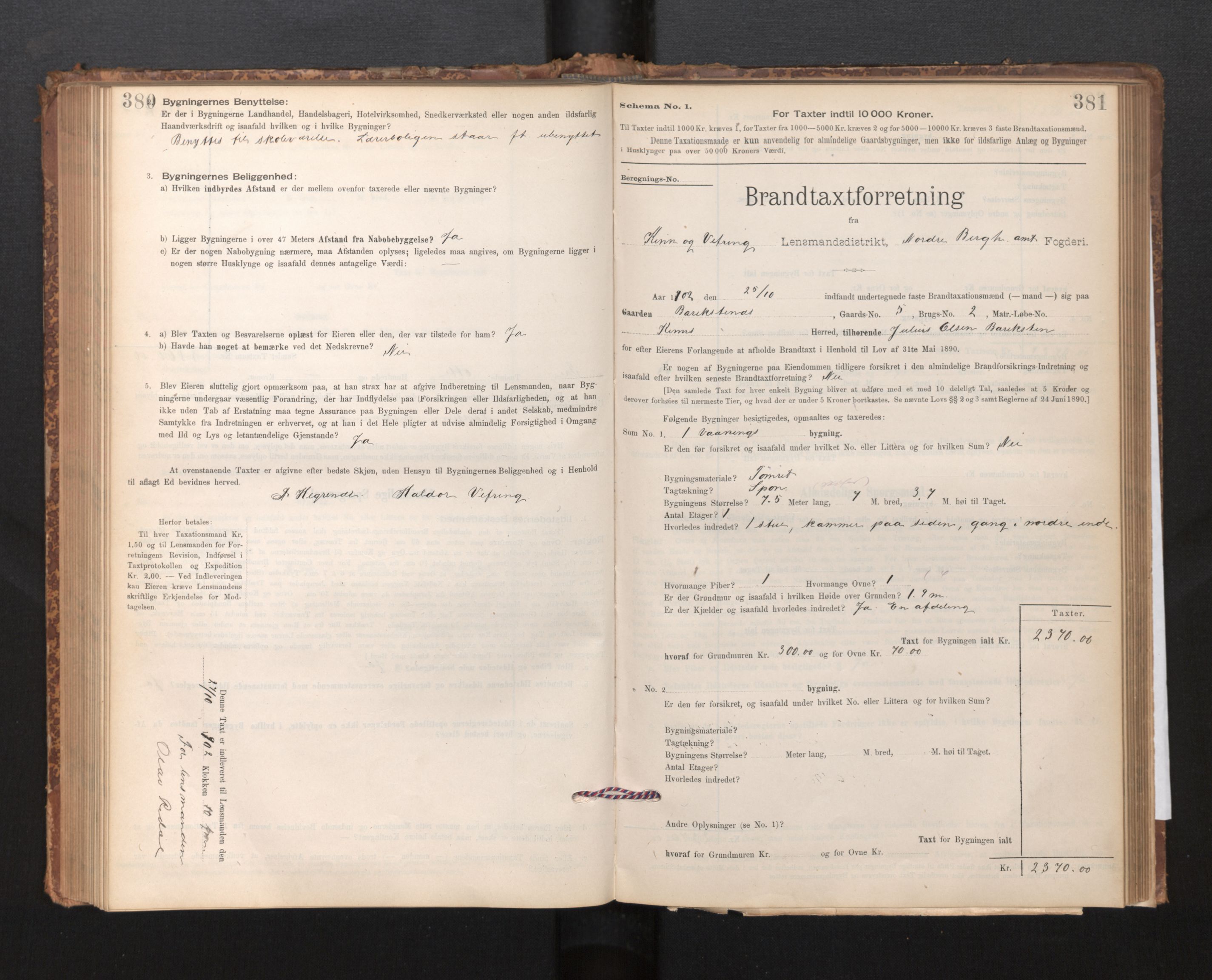 Lensmannen i Kinn, SAB/A-28801/0012/L0004f: Branntakstprotokoll, skjematakst, 1894-1911, p. 380-381