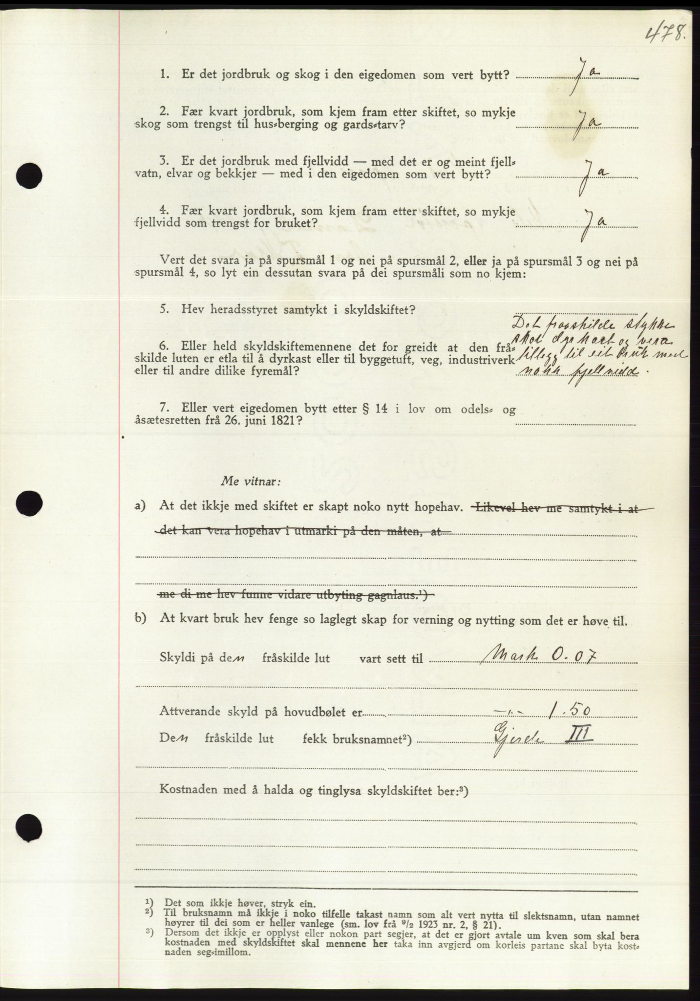 Søre Sunnmøre sorenskriveri, AV/SAT-A-4122/1/2/2C/L0071: Mortgage book no. 65, 1941-1941, Diary no: : 984/1941