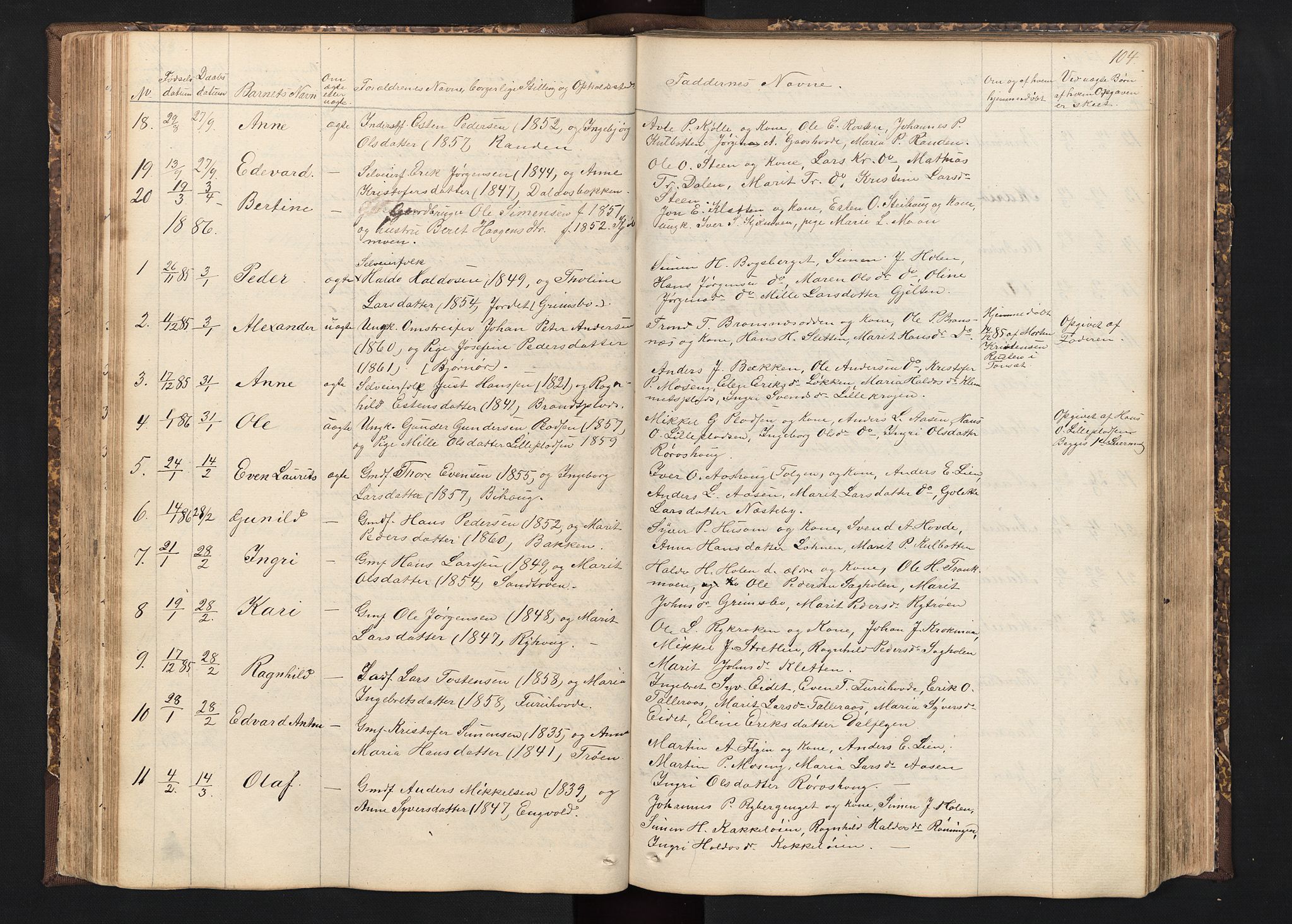Alvdal prestekontor, SAH/PREST-060/H/Ha/Hab/L0001: Parish register (copy) no. 1, 1857-1893, p. 104