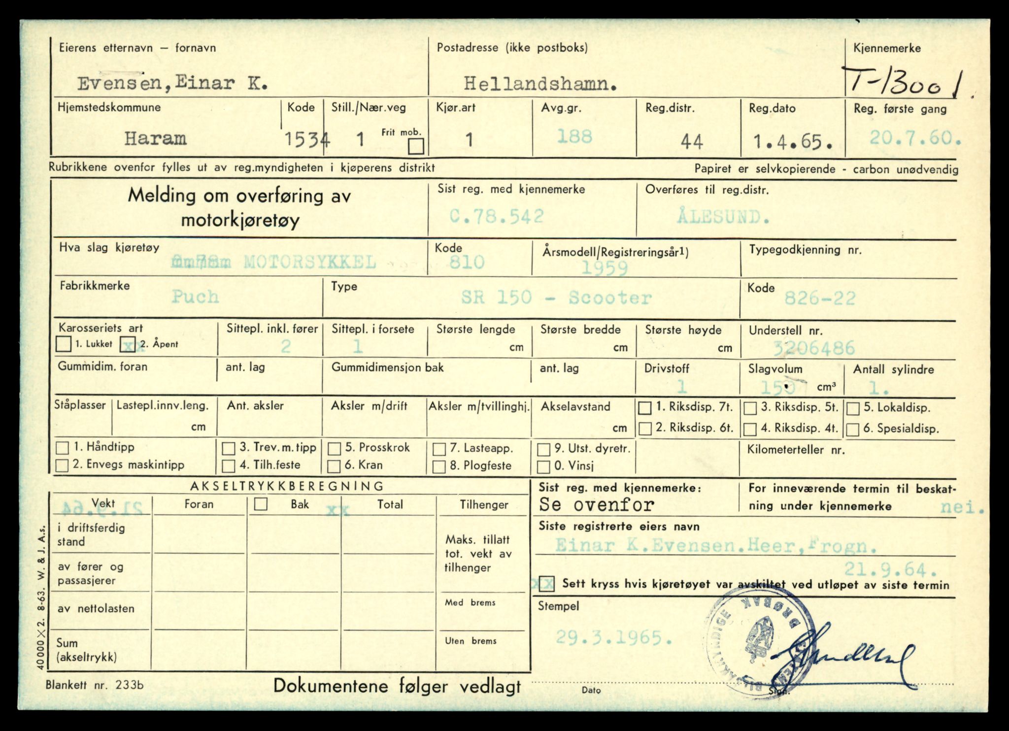 Møre og Romsdal vegkontor - Ålesund trafikkstasjon, SAT/A-4099/F/Fe/L0036: Registreringskort for kjøretøy T 12831 - T 13030, 1927-1998, p. 2465