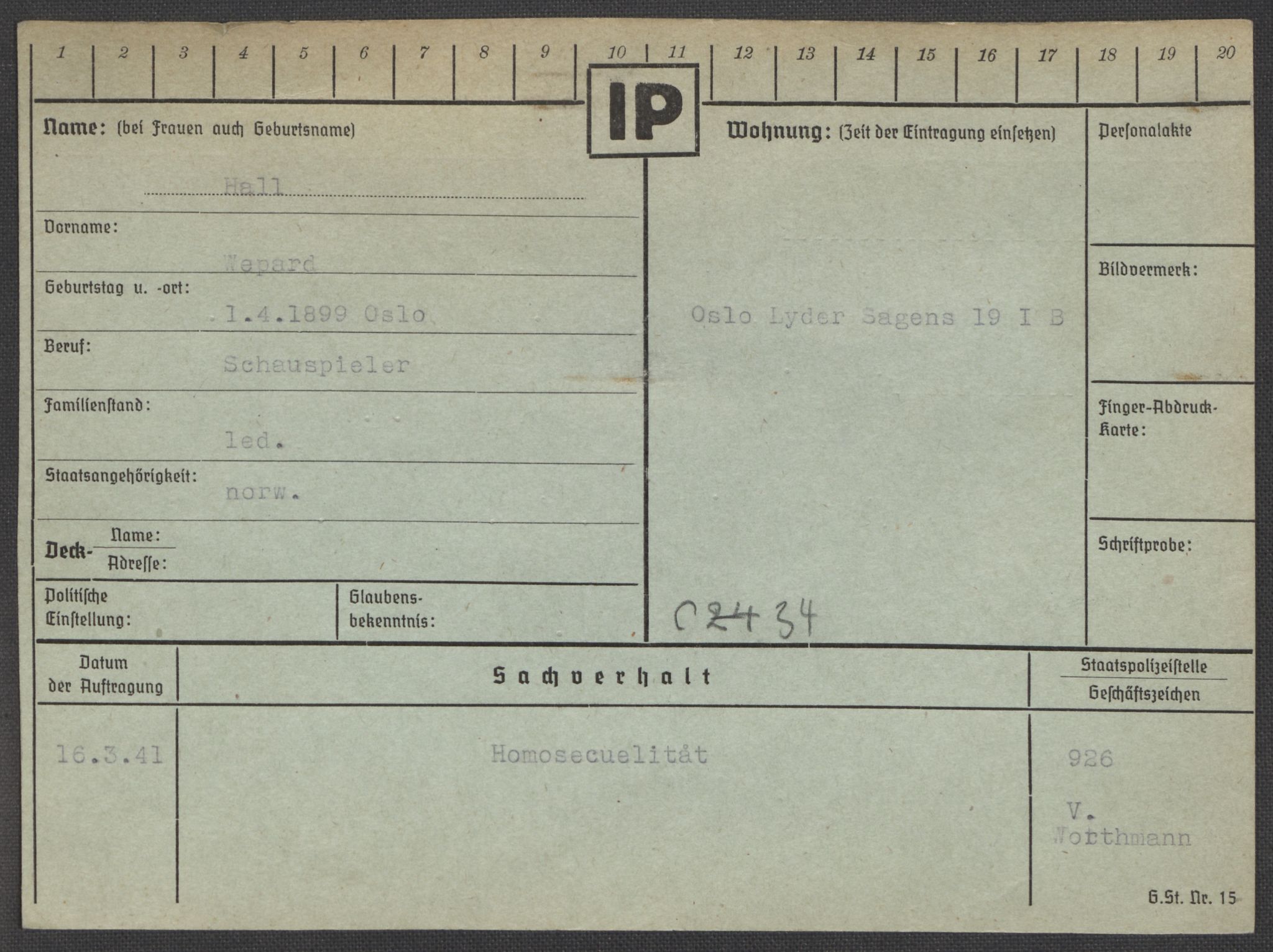 Befehlshaber der Sicherheitspolizei und des SD, AV/RA-RAFA-5969/E/Ea/Eaa/L0004: Register over norske fanger i Møllergata 19: Hal-Hæ, 1940-1945, p. 4