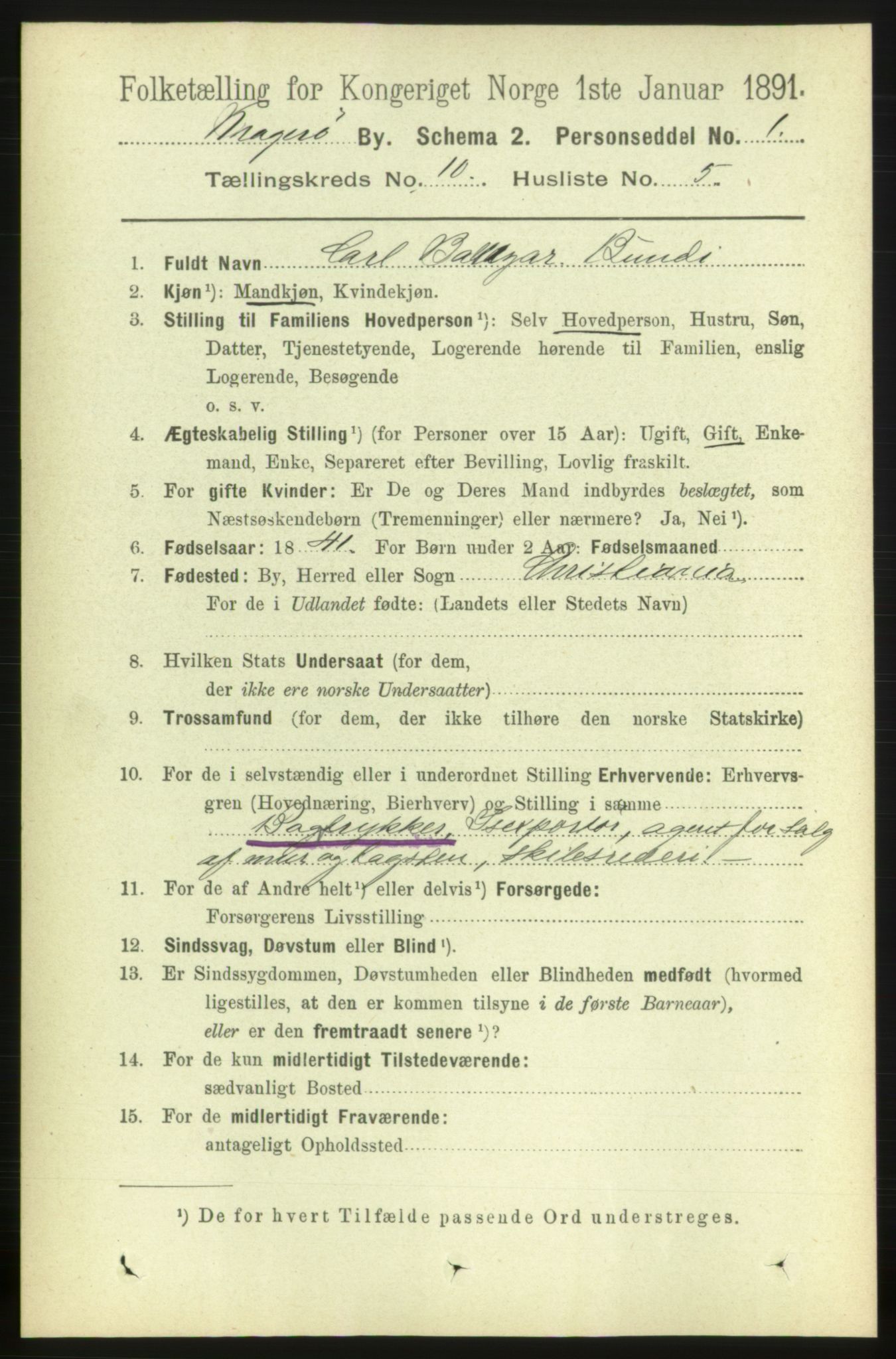 RA, 1891 census for 0801 Kragerø, 1891, p. 3781