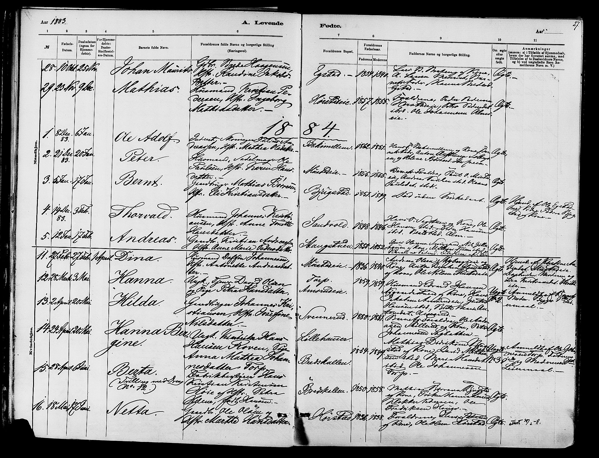 Vardal prestekontor, SAH/PREST-100/H/Ha/Haa/L0010: Parish register (official) no. 10, 1878-1893, p. 27