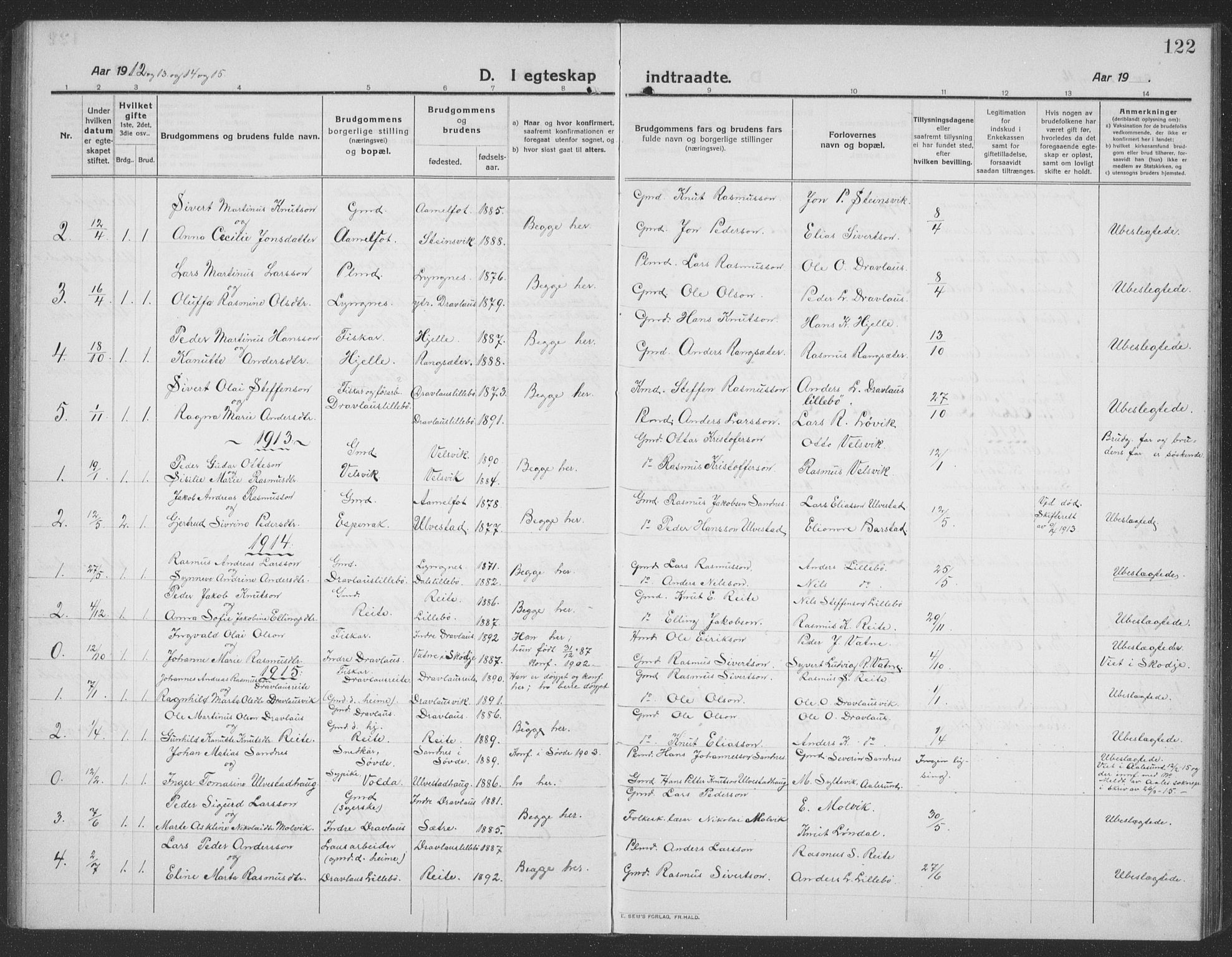 Ministerialprotokoller, klokkerbøker og fødselsregistre - Møre og Romsdal, AV/SAT-A-1454/512/L0169: Parish register (copy) no. 512C01, 1910-1935, p. 122