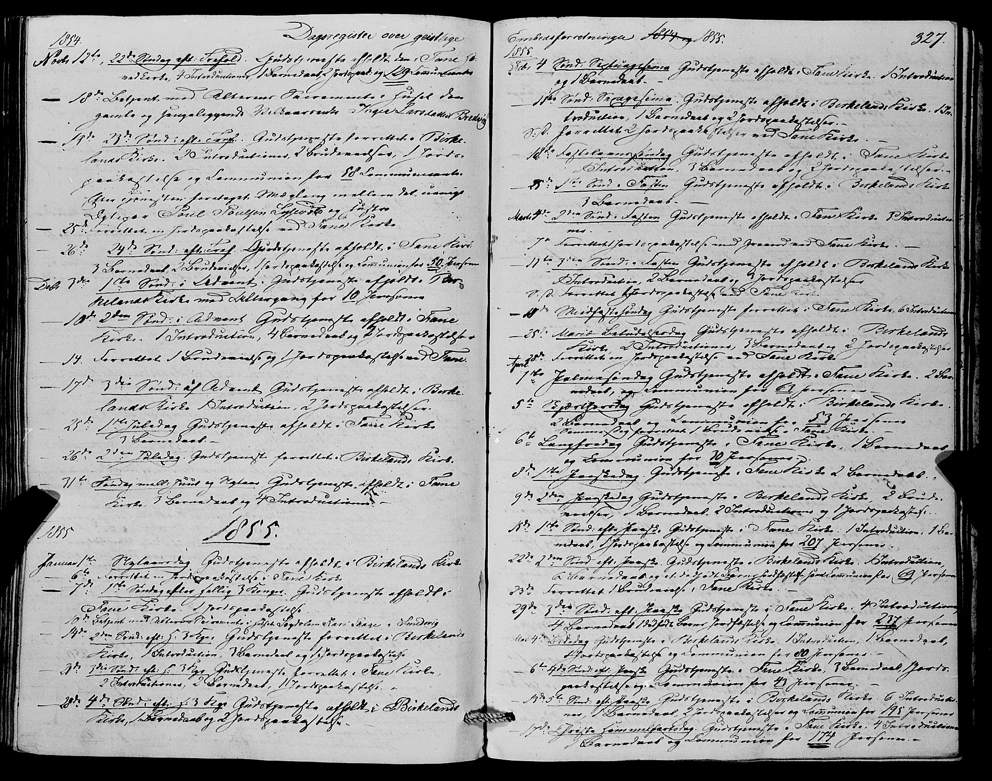 Fana Sokneprestembete, SAB/A-75101/H/Haa/Haaa/L0011: Parish register (official) no. A 11, 1851-1862, p. 327