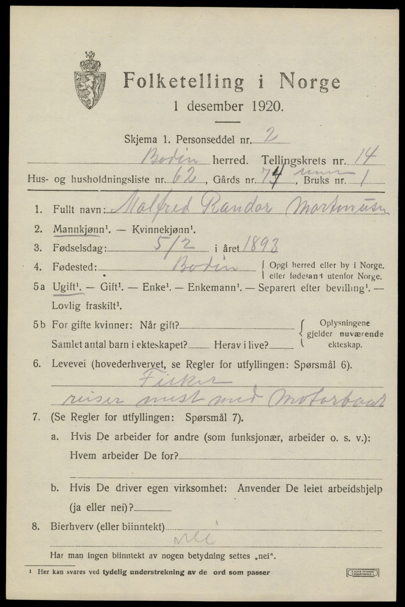 SAT, 1920 census for Bodin, 1920, p. 10866