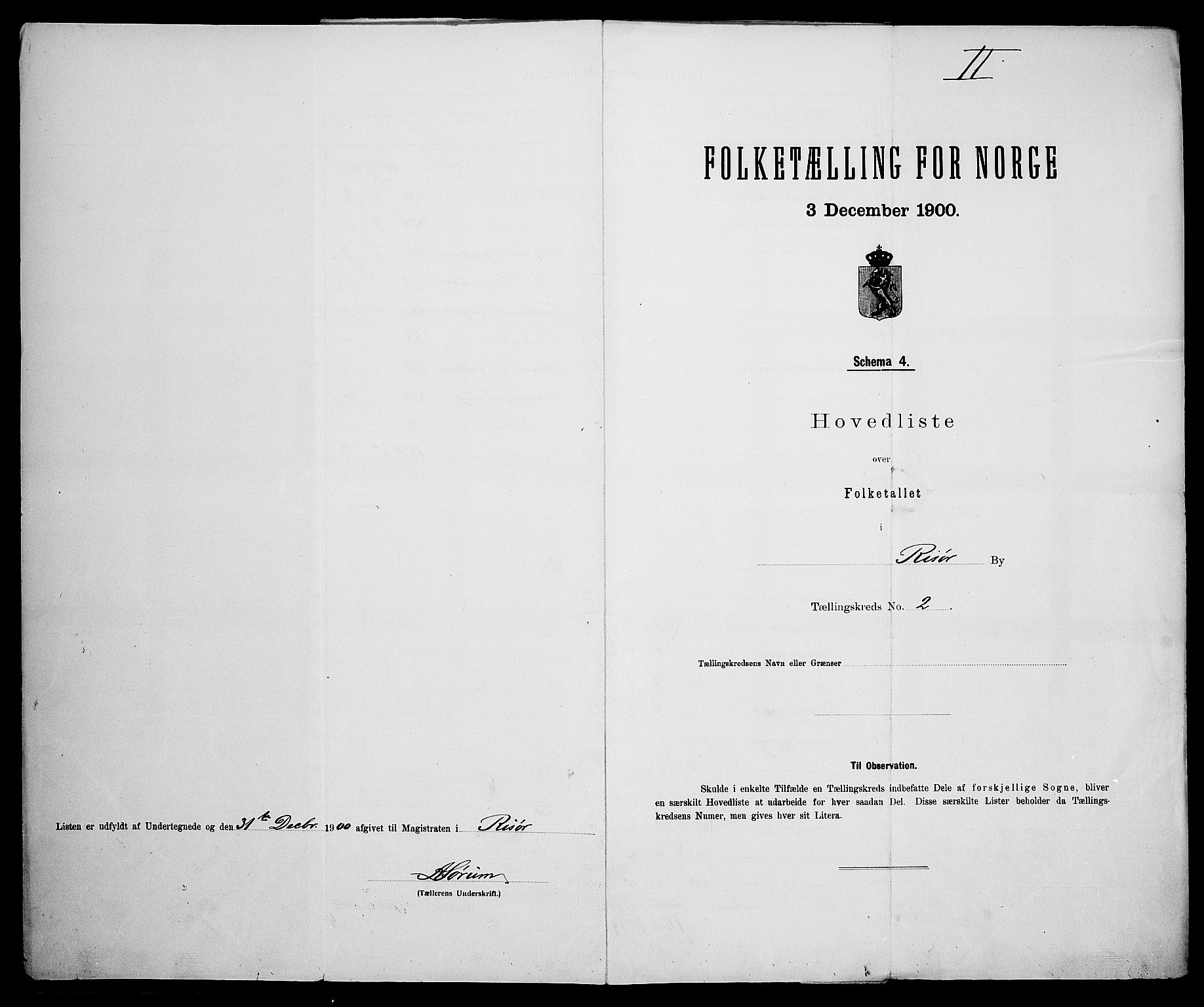 SAK, 1900 census for Risør, 1900, p. 15