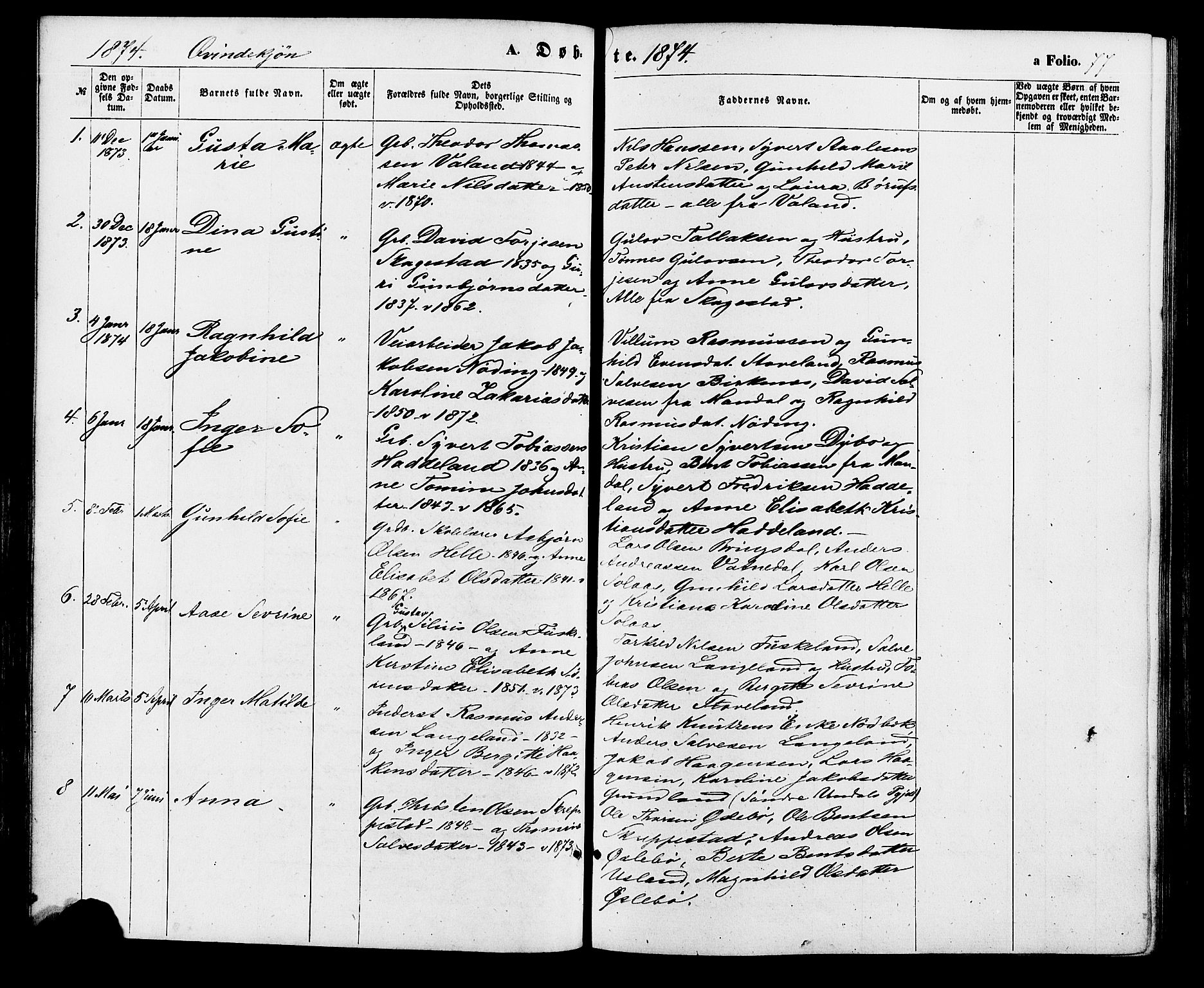 Holum sokneprestkontor, AV/SAK-1111-0022/F/Fa/Faa/L0006: Parish register (official) no. A 6, 1865-1883, p. 77