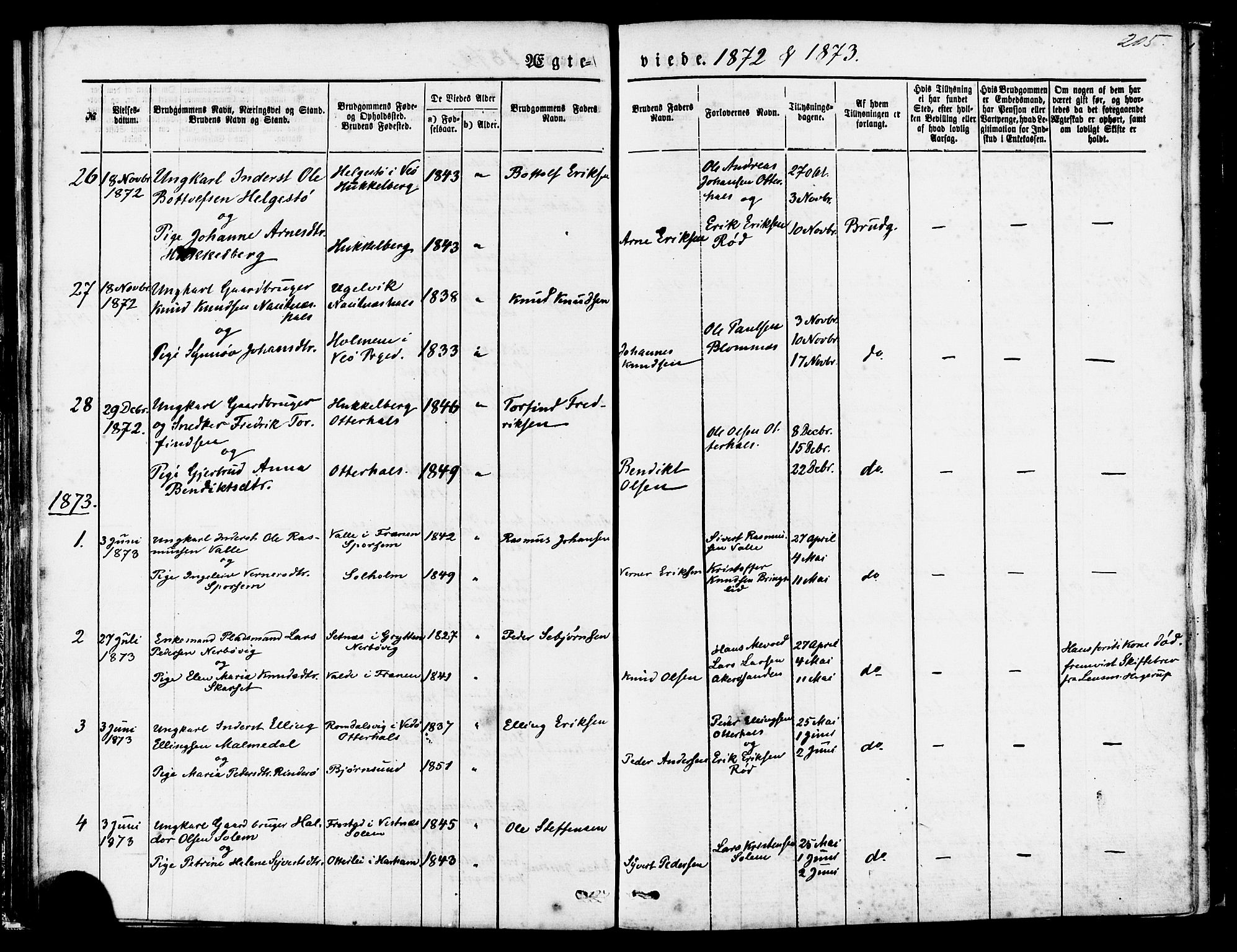 Ministerialprotokoller, klokkerbøker og fødselsregistre - Møre og Romsdal, AV/SAT-A-1454/560/L0720: Parish register (official) no. 560A04, 1873-1878, p. 205