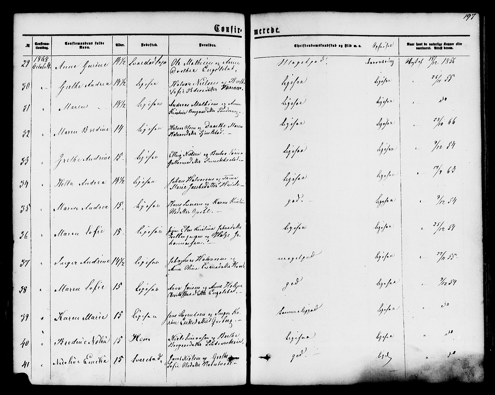 Lardal kirkebøker, AV/SAKO-A-350/F/Fa/L0007: Parish register (official) no. I 7, 1861-1880, p. 197