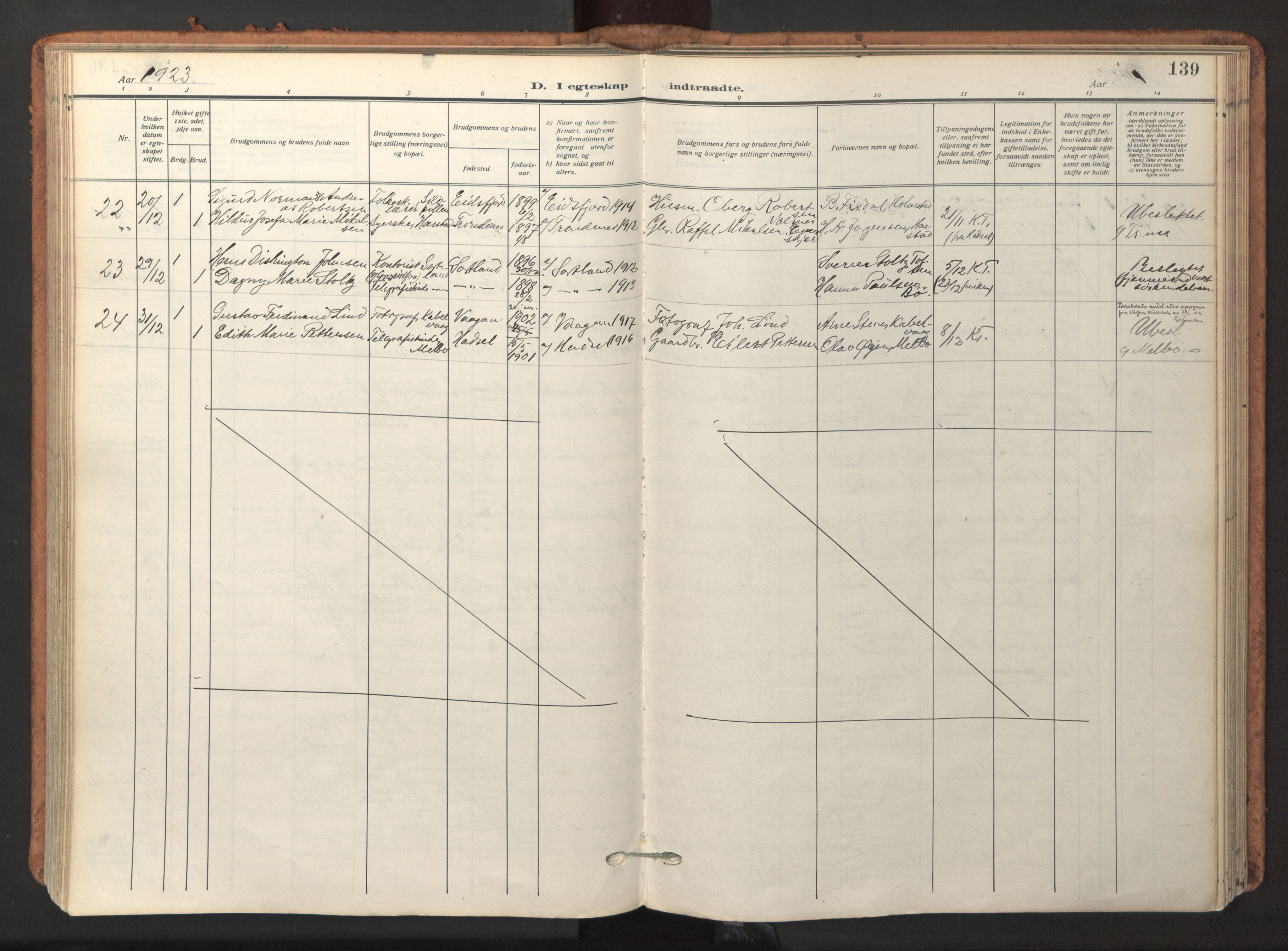 Ministerialprotokoller, klokkerbøker og fødselsregistre - Nordland, AV/SAT-A-1459/895/L1374: Parish register (official) no. 895A09, 1915-1925, p. 139