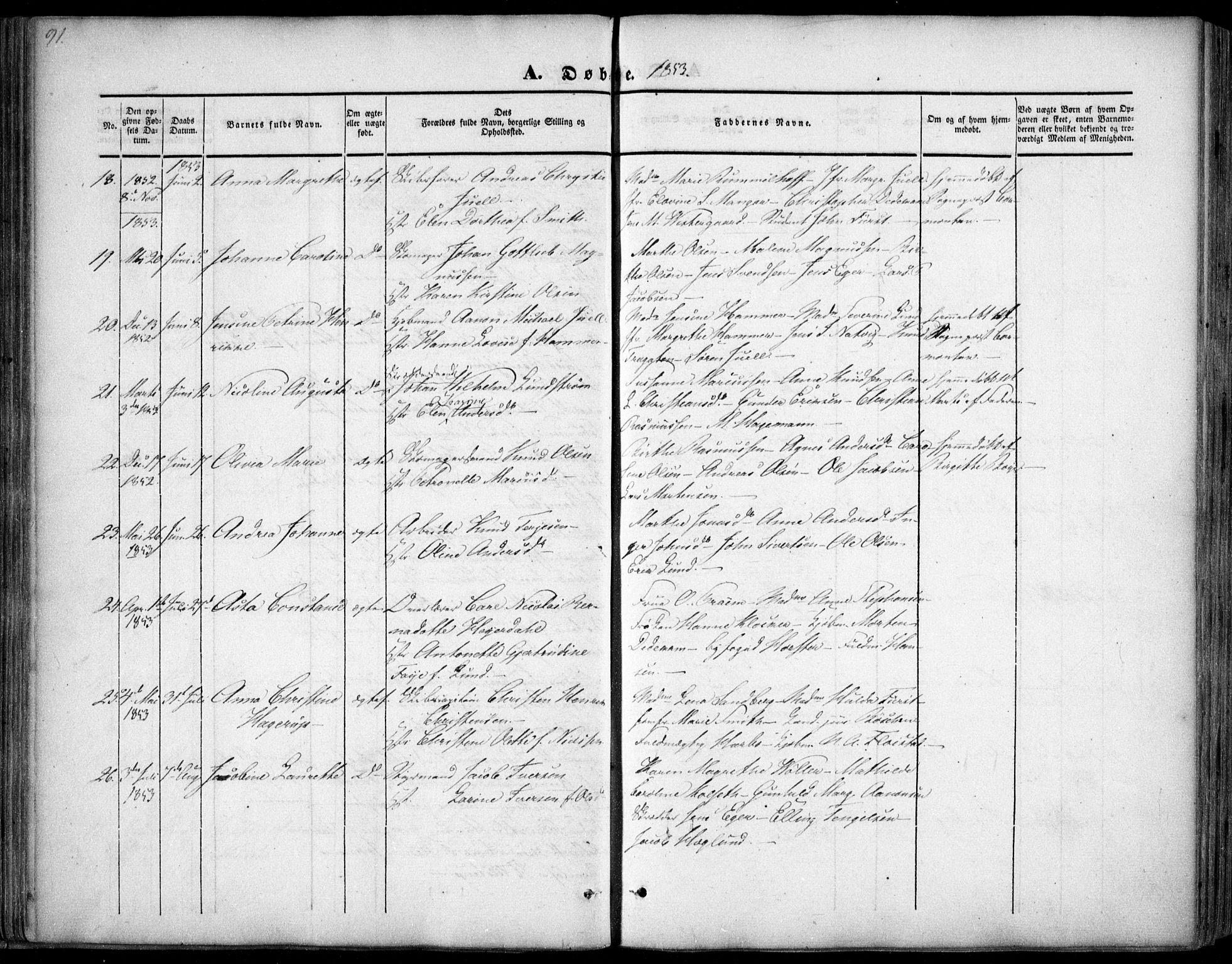 Arendal sokneprestkontor, Trefoldighet, AV/SAK-1111-0040/F/Fa/L0005: Parish register (official) no. A 5, 1838-1854, p. 91